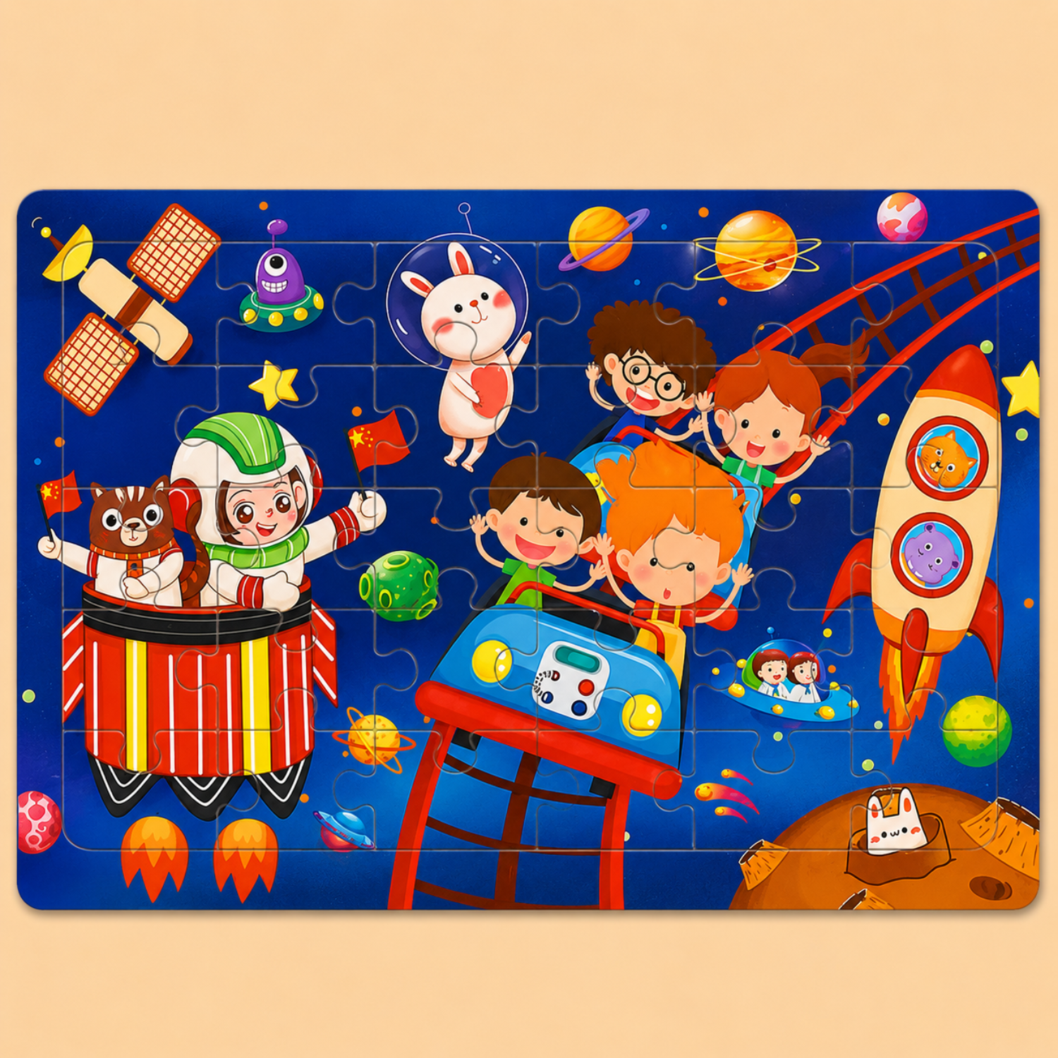 30-Piece Wooden Puzzle Set - Animals, Dinosaurs & Cartoon Themes - Montessori Educational Toy - Creative Gift for Toddlers & Kids