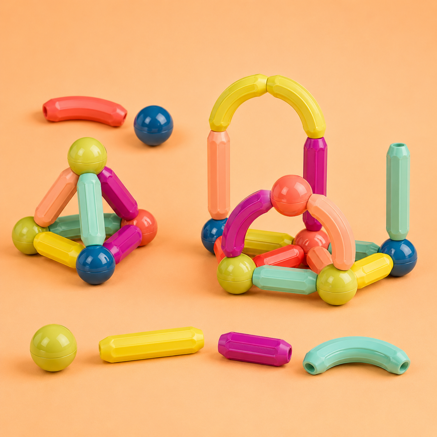 Magnetic Stick Building Blocks Set – 3D Geometric STEM Learning Toy – Open-Ended Educational Construction Blocks – For Kids Ages 3+