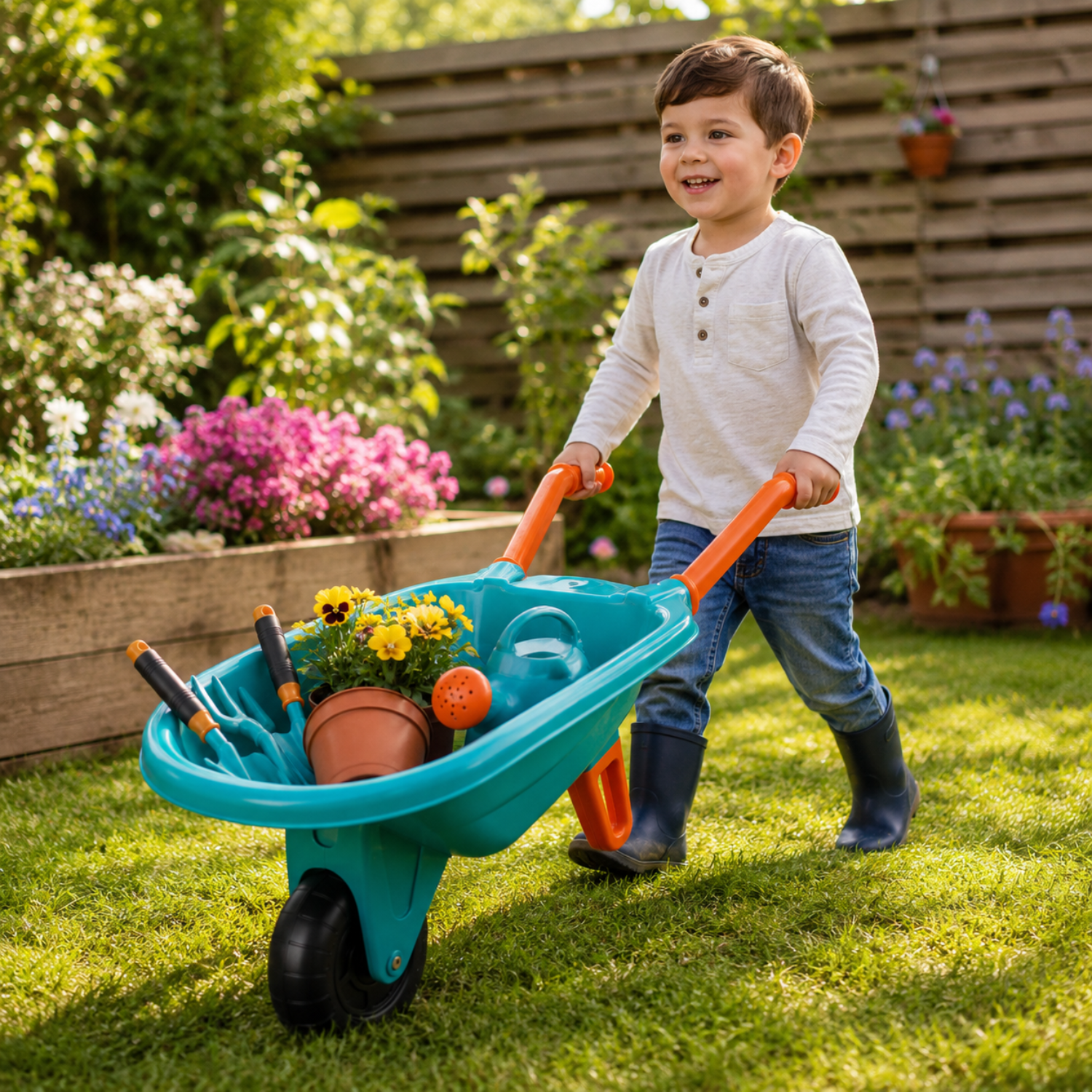 Kids Garden Wheelbarrow Set – Outdoor Gardening Toy Kit with Tools – Real Handheld Yard Work Simulation Set – Educational Nature Exploration Gift for Ages 3+