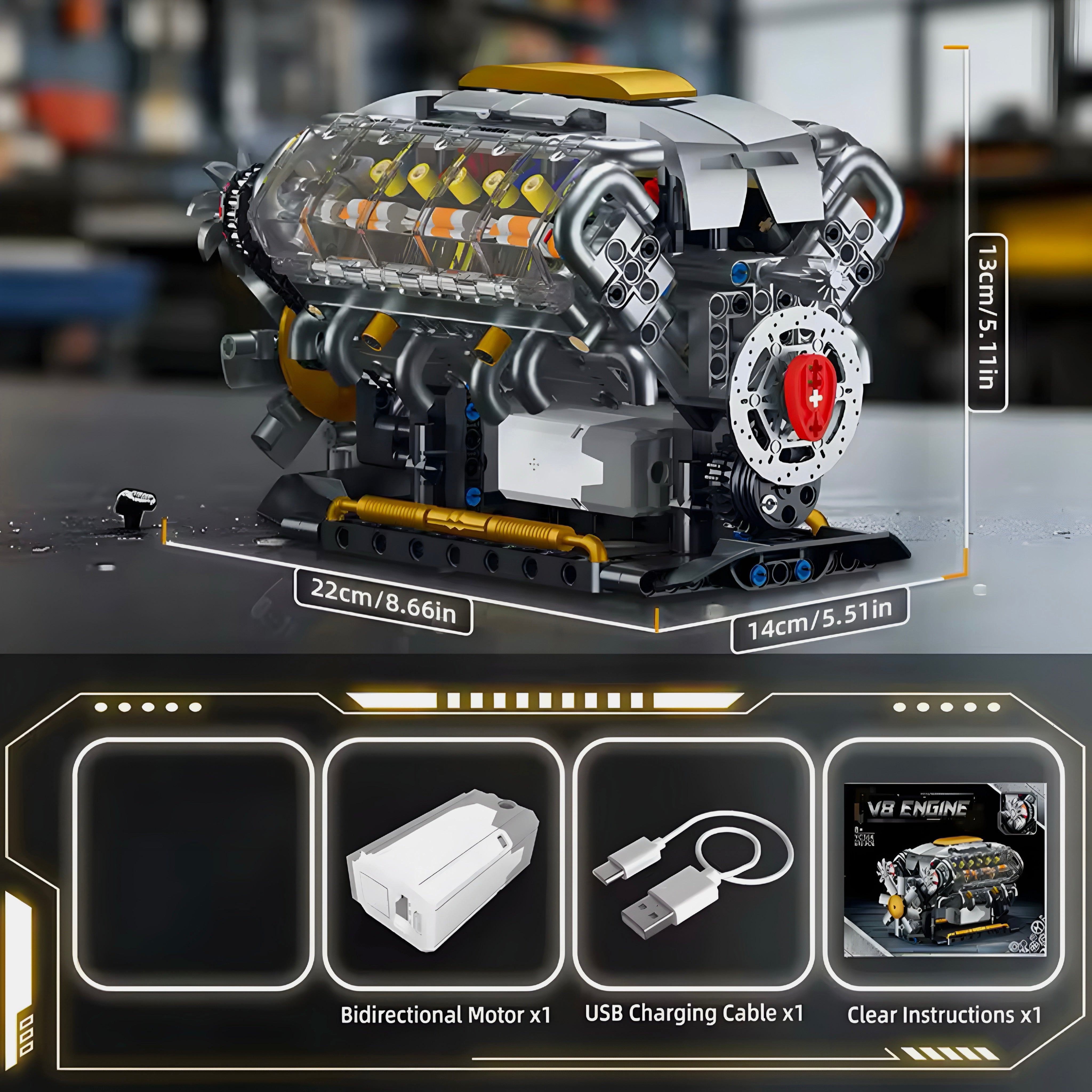Motorized V8 Engine Model Kit | 692 Pieces