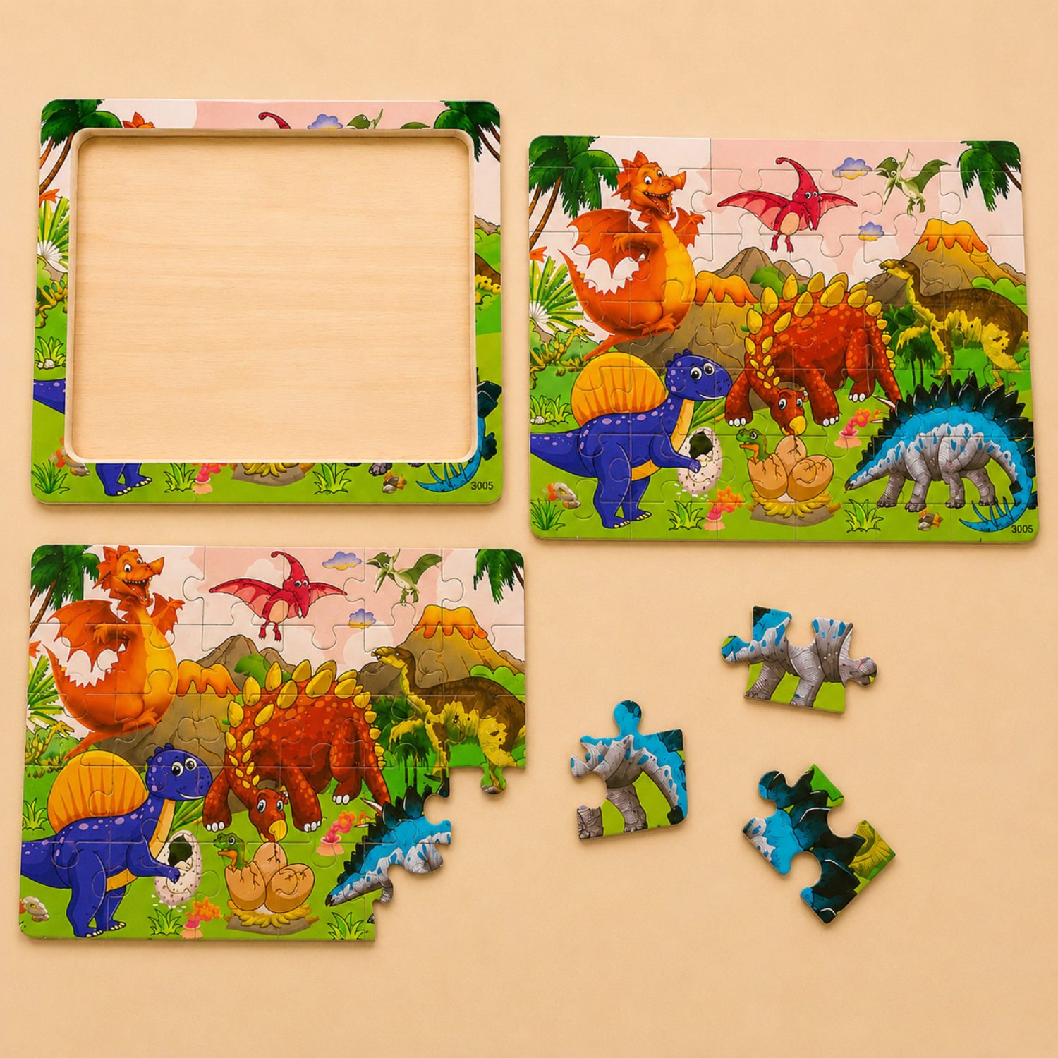 30-Piece Wooden Puzzle Set - Animals, Dinosaurs & Cartoon Themes - Montessori Educational Toy - Creative Gift for Toddlers & Kids