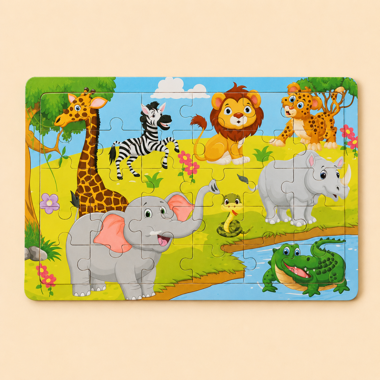 30-Piece Wooden Puzzle Set - Animals, Dinosaurs & Cartoon Themes - Montessori Educational Toy - Creative Gift for Toddlers & Kids