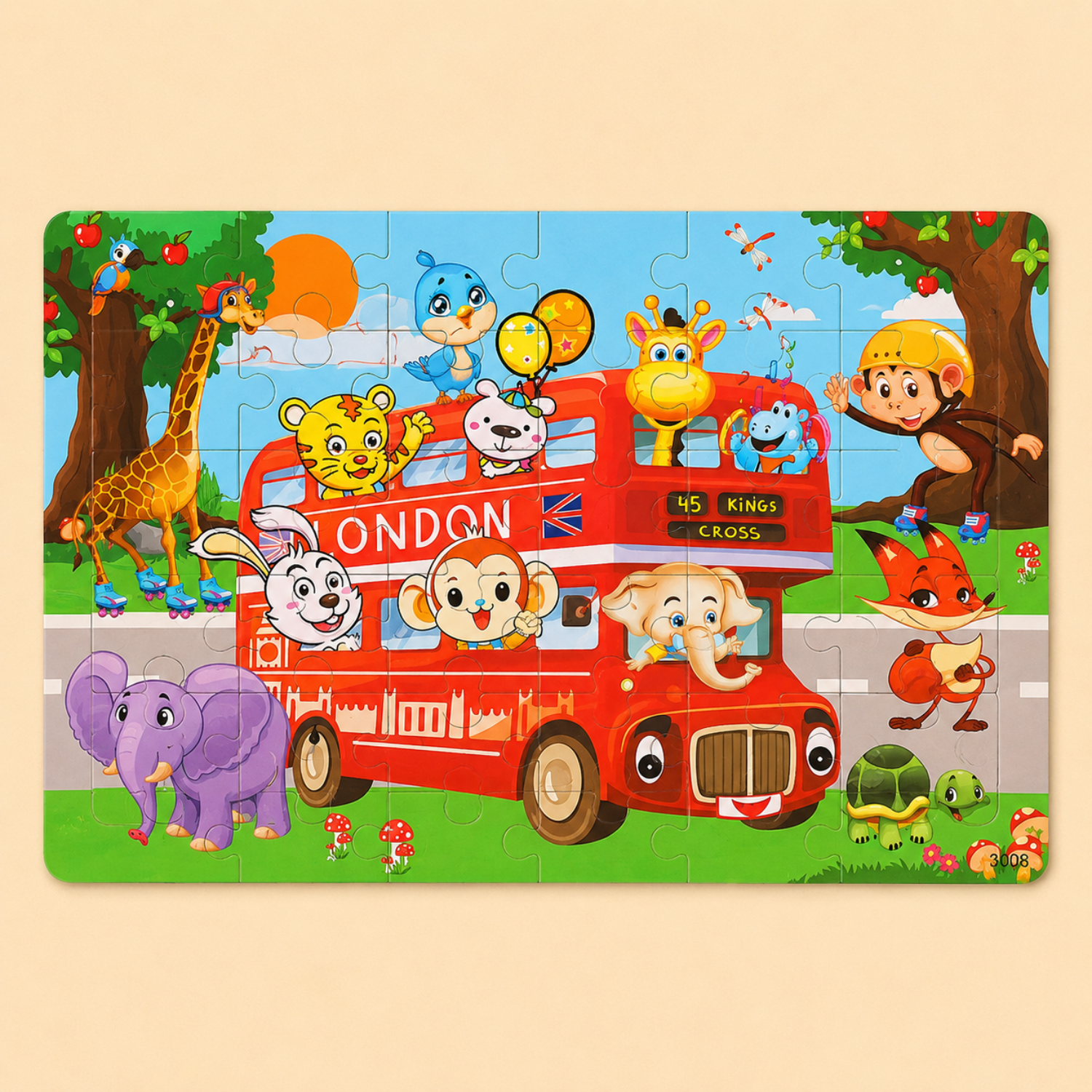 30-Piece Wooden Puzzle Set - Animals, Dinosaurs & Cartoon Themes - Montessori Educational Toy - Creative Gift for Toddlers & Kids