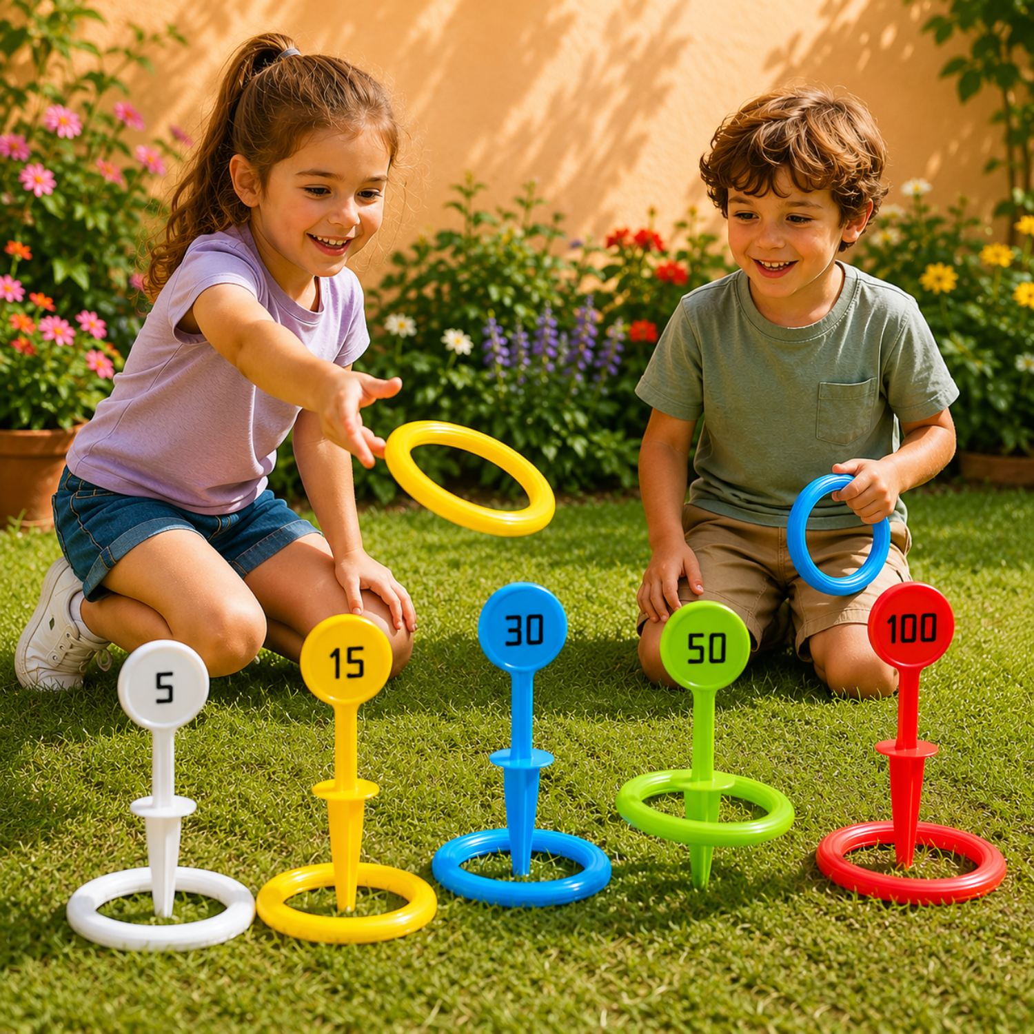 Colorful Rainbow Ring Toss Game Set for Youngsters & Adults – Durable PP Outdoor Fun for Beach, Garden, Lawn & Backyard – Ideal Active Play Skill Game for Ages 3+