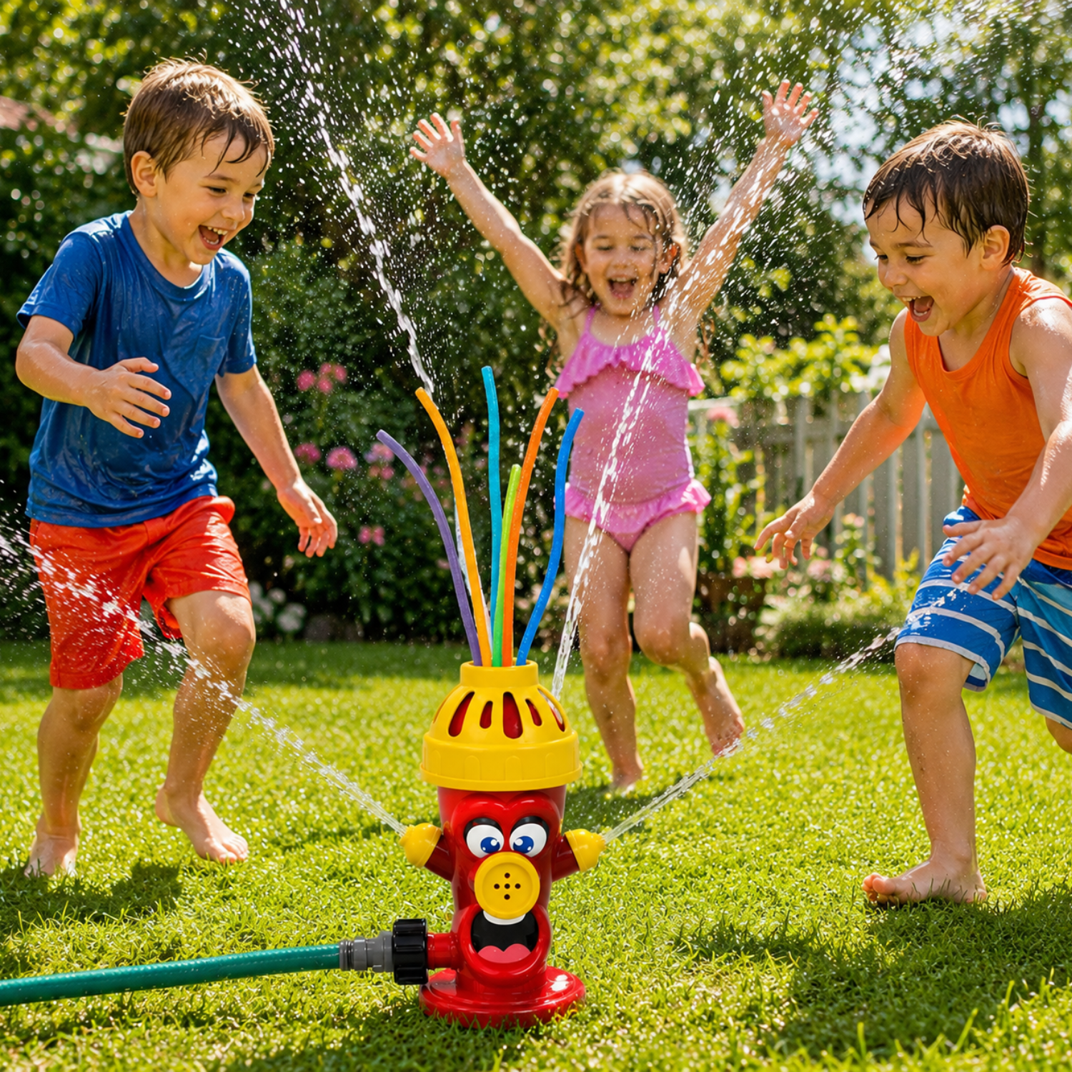 Fire Hydrant Faucet Sprinkler – Rotating Water Jet Irrigation Toy – Automatic Hose Connection Spray for Yard & Garden – Outdoor Water Play Toy for Kids Ages 3+