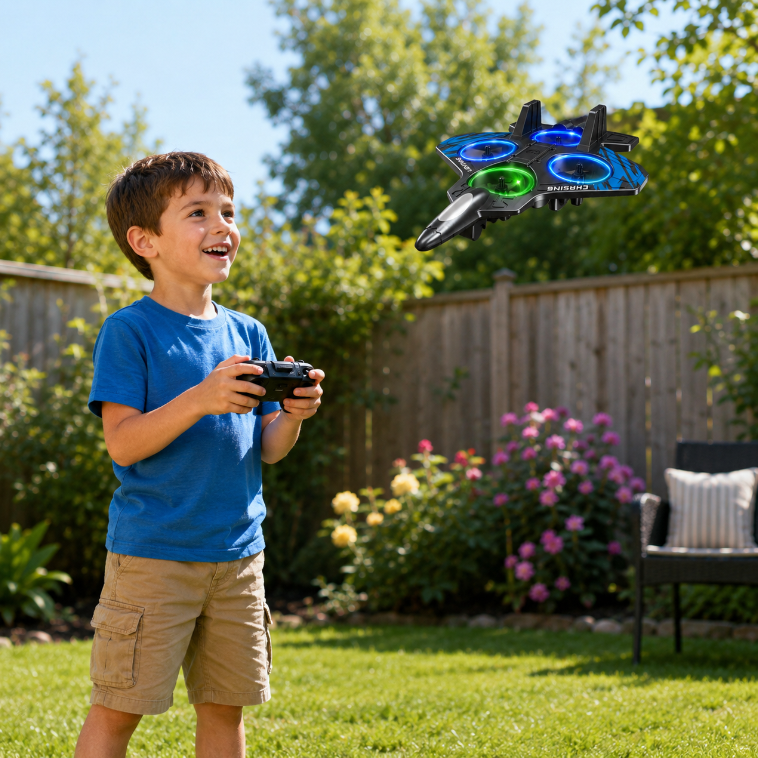 LED Foam Drone for Kids – 2.4GHz Stunt Fighter Jet – 360° Flip & Intelligent Hover – Crash-Resistant EPP Foam – RC Toy Plane with LED Lights