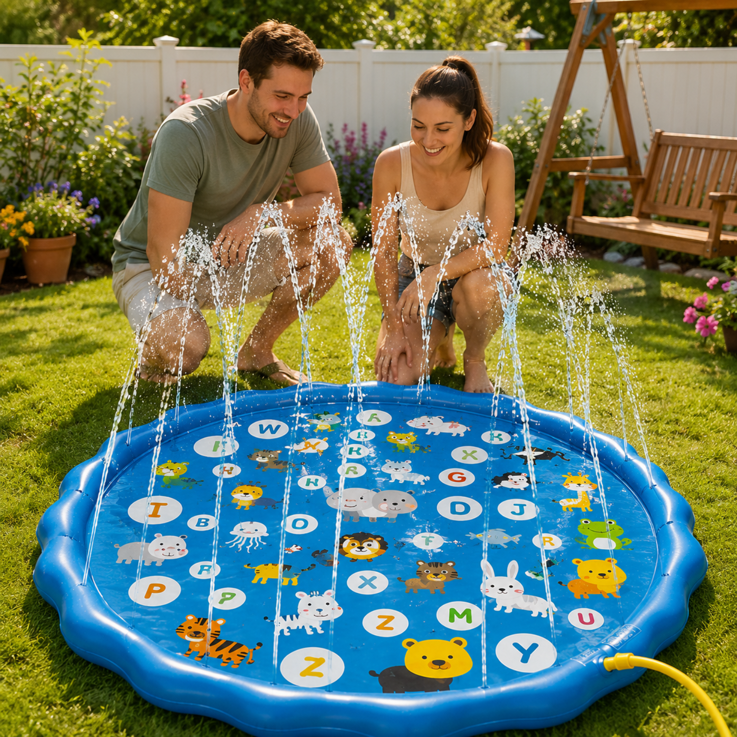 Extra Large Inflatable Sprinkler Pad for Kids – 26 Alphabet & Animal Pattern Water Play Mat – Durable PVC Splash Pad for Yard, Lawn, & Garden – Educational Summer Toy for Ages 3+