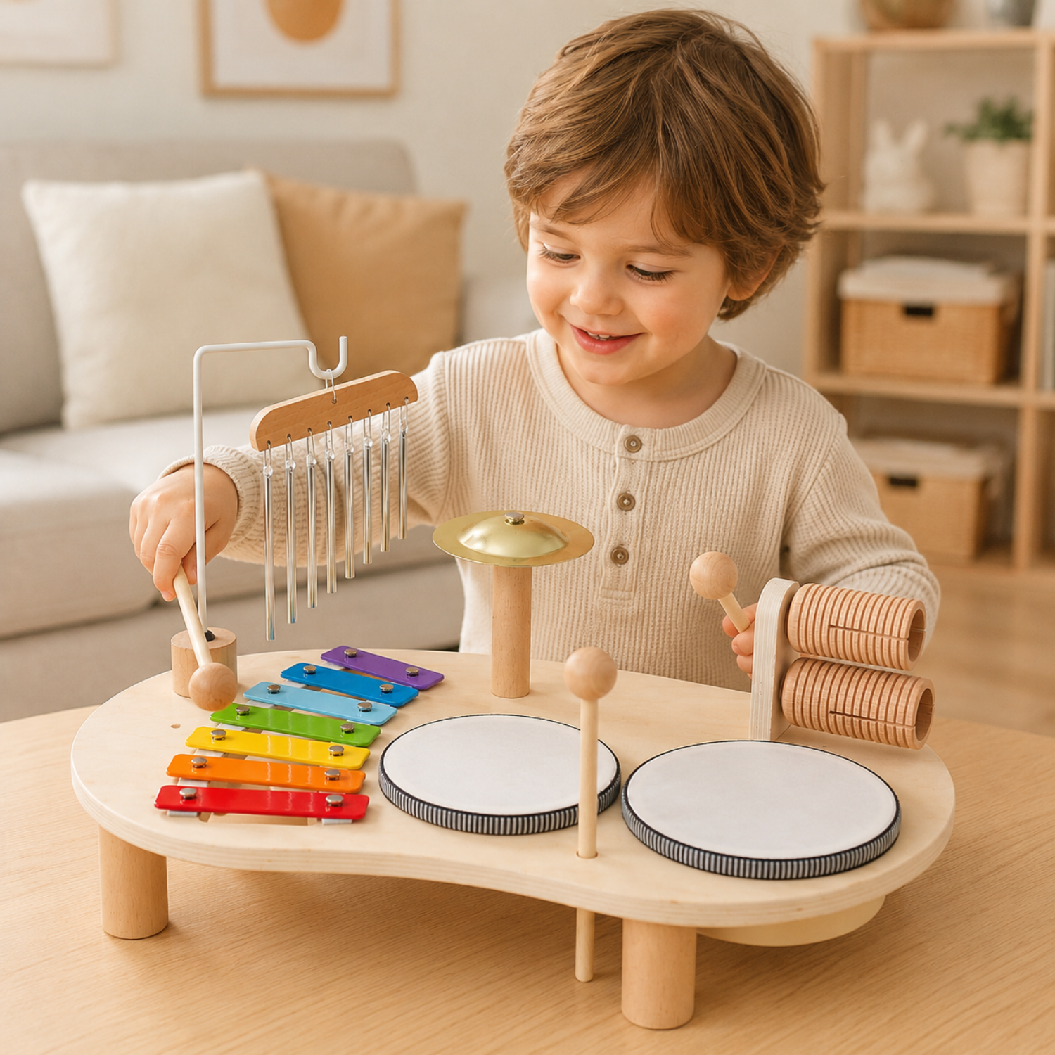 Little Music Makers Activity Table – Wooden Instrument Play Set for Toddlers