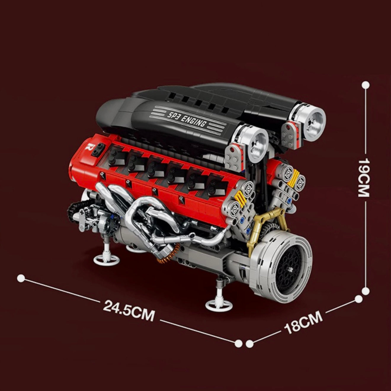 Italian V12 Hypercar Engine - MOC Building Kit - 1240 Pcs