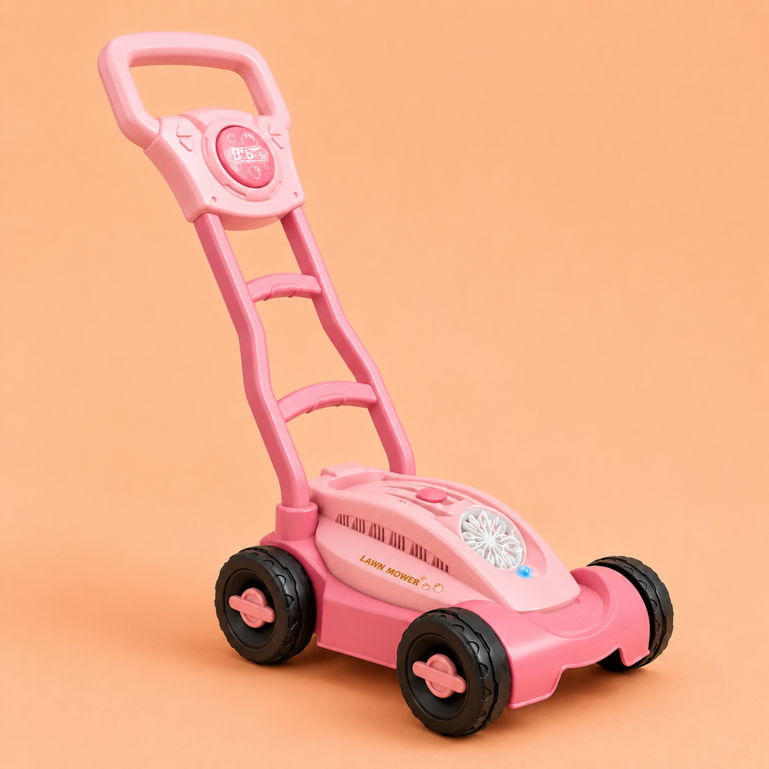 Kids Bubble Lawn Mower Toy – Push-Along Outdoor Bubble Blower – Lightweight Garden Activity & Toy for Toddlers – Playful Pink Design for Ages 2+