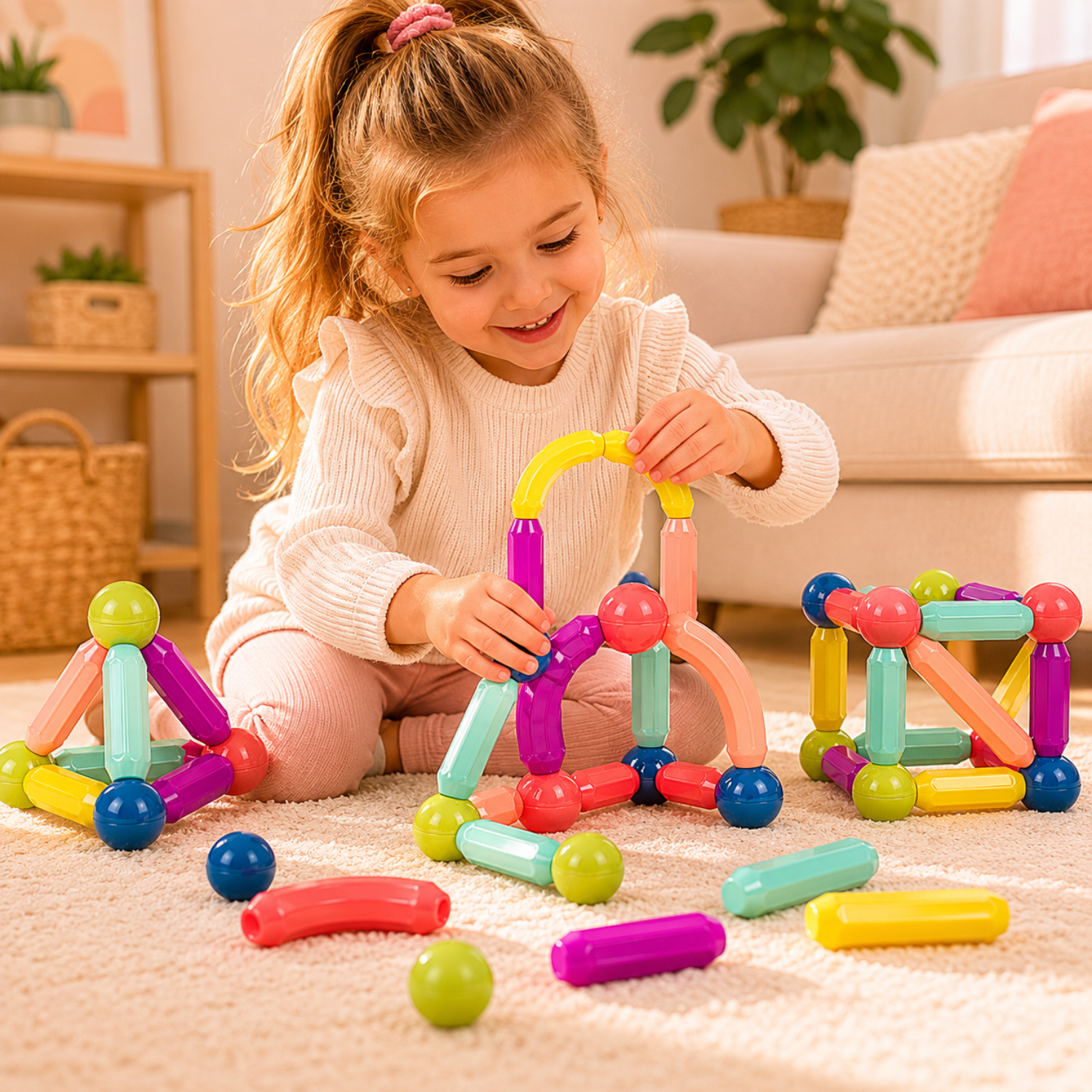 Magnetic Stick Building Blocks Set – 3D Geometric STEM Learning Toy – Open-Ended Educational Construction Blocks – For Kids Ages 3+