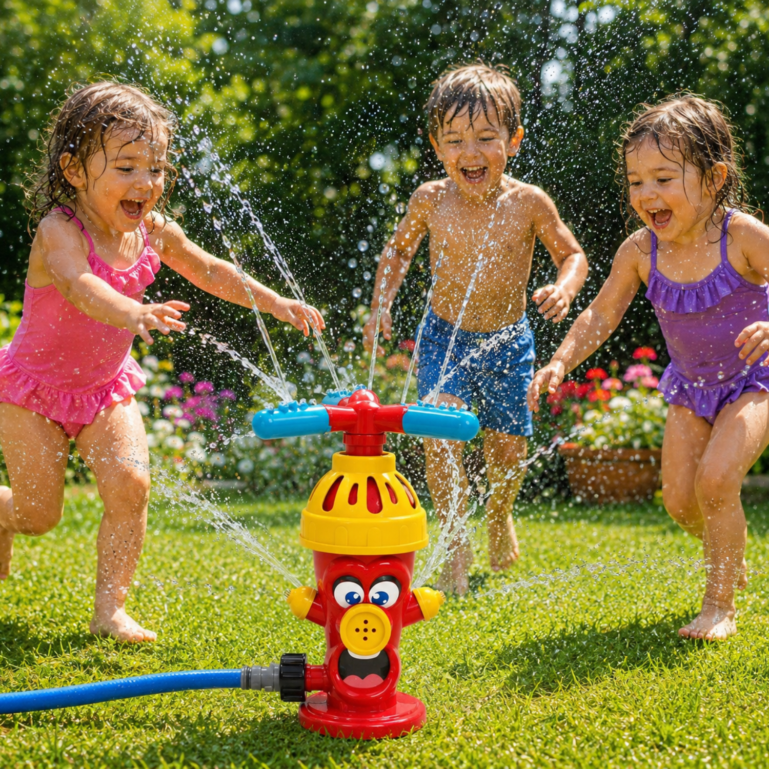 Fire Hydrant Faucet Sprinkler – Rotating Water Jet Irrigation Toy – Automatic Hose Connection Spray for Yard & Garden – Outdoor Water Play Toy for Kids Ages 3+
