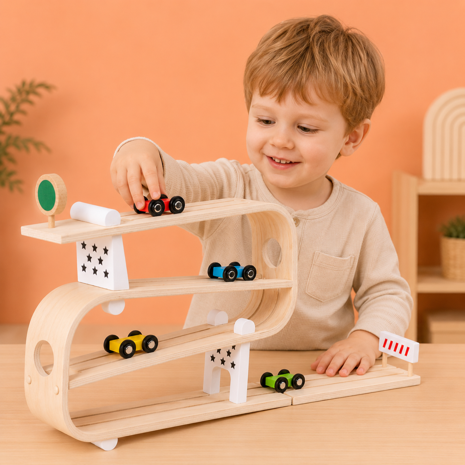 Speedy Slide Car Track – Wooden Racing Ramp Toy for Toddlers
