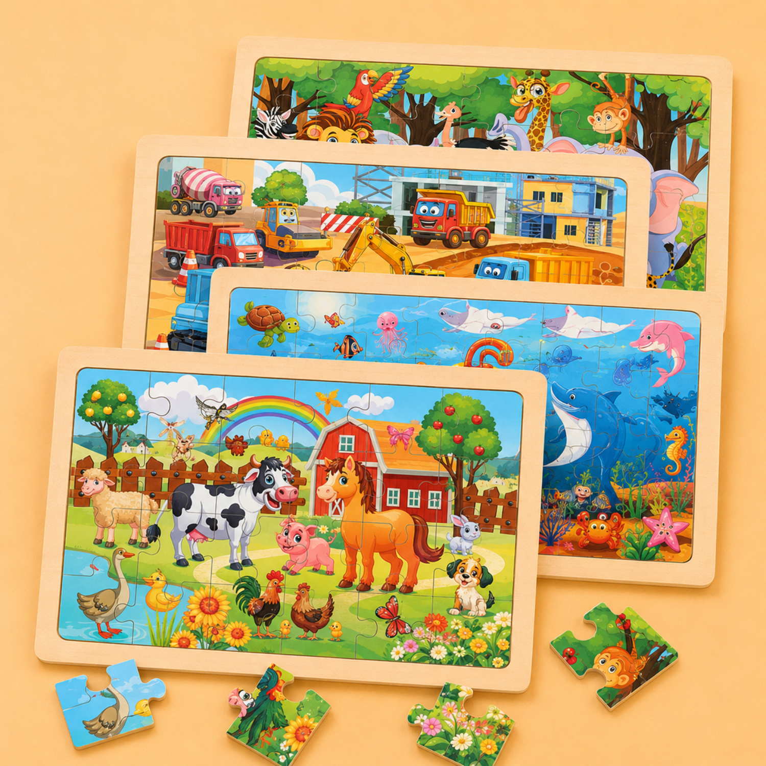 24-Piece Wooden Jigsaw Puzzle - Scratch-Resistant Learning Toy - Ideal Travel Activity Gift for Toddlers & Kids - Mojibricks