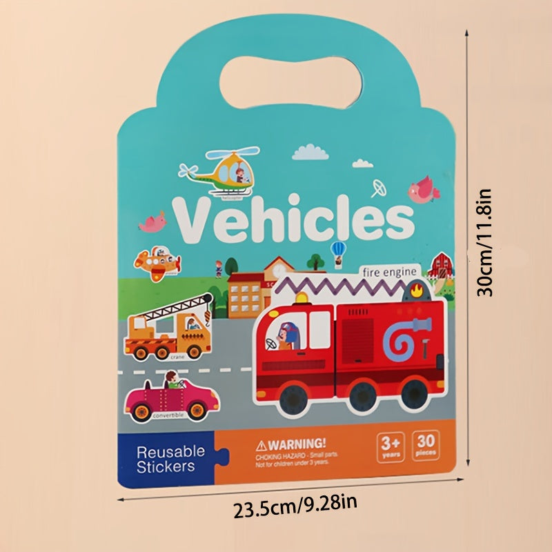 Reusable Sticker Book for Kids – Waterproof, Double-Sided Educational Toy with Dinosaurs, Animals & Vehicles