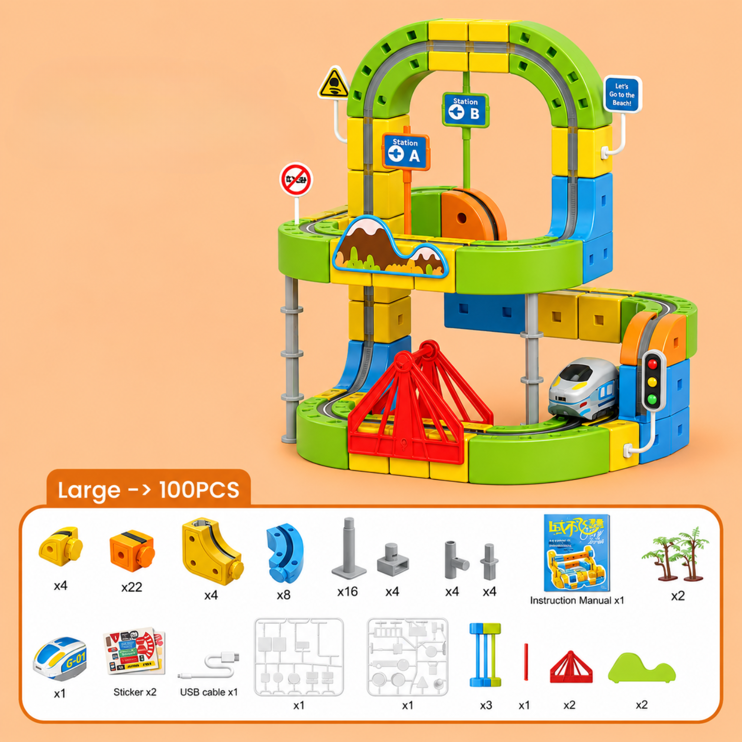 Infinity Racer Magnetic Train – Self-Driving Magnetic Track System – Creative STEM Building Toy – Durable 2-in-1 Train & Race Action – For Kids Ages 3+