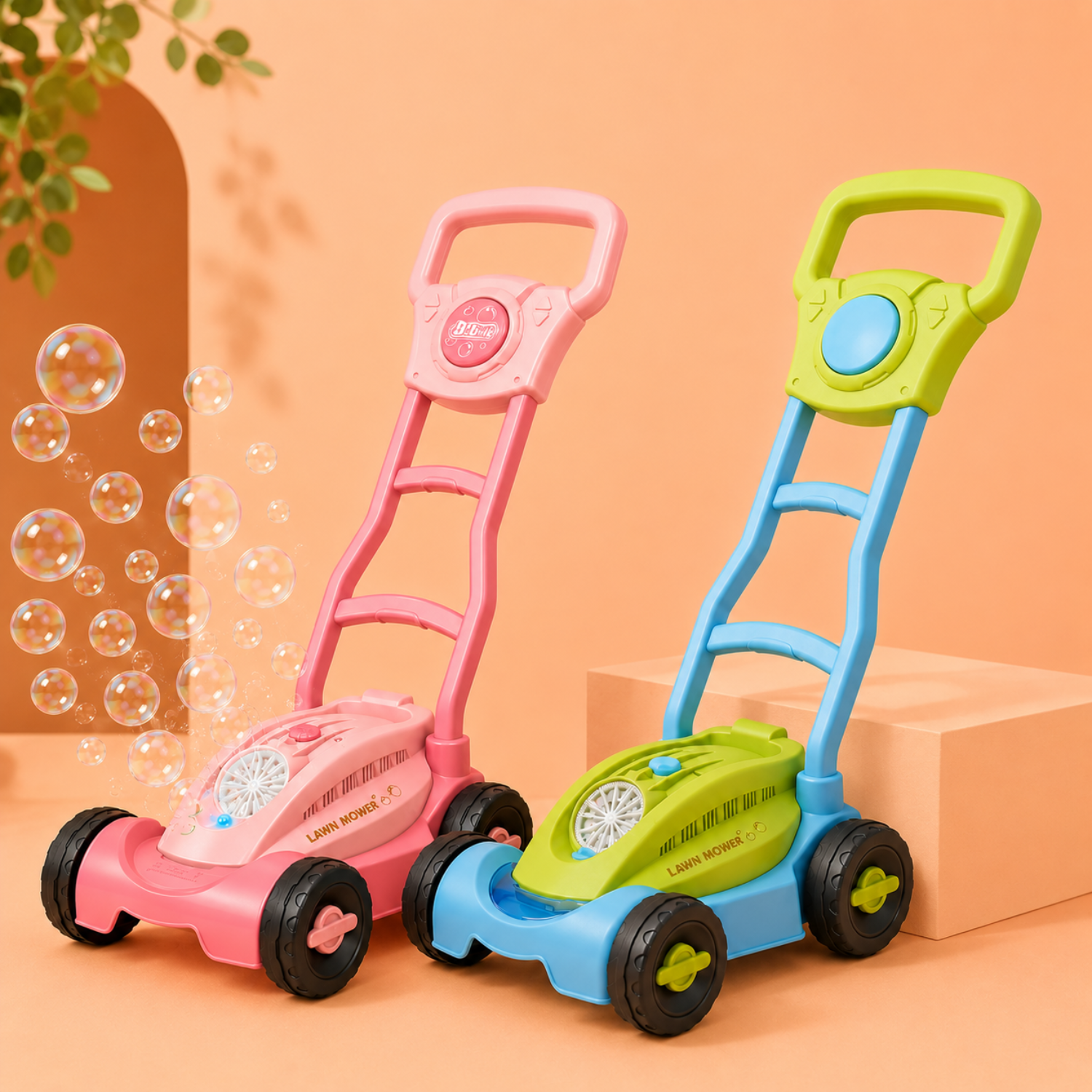 Kids Bubble Lawn Mower Toy – Push-Along Outdoor Bubble Blower – Lightweight Garden Activity & Toy for Toddlers – Playful Pink Design for Ages 2+