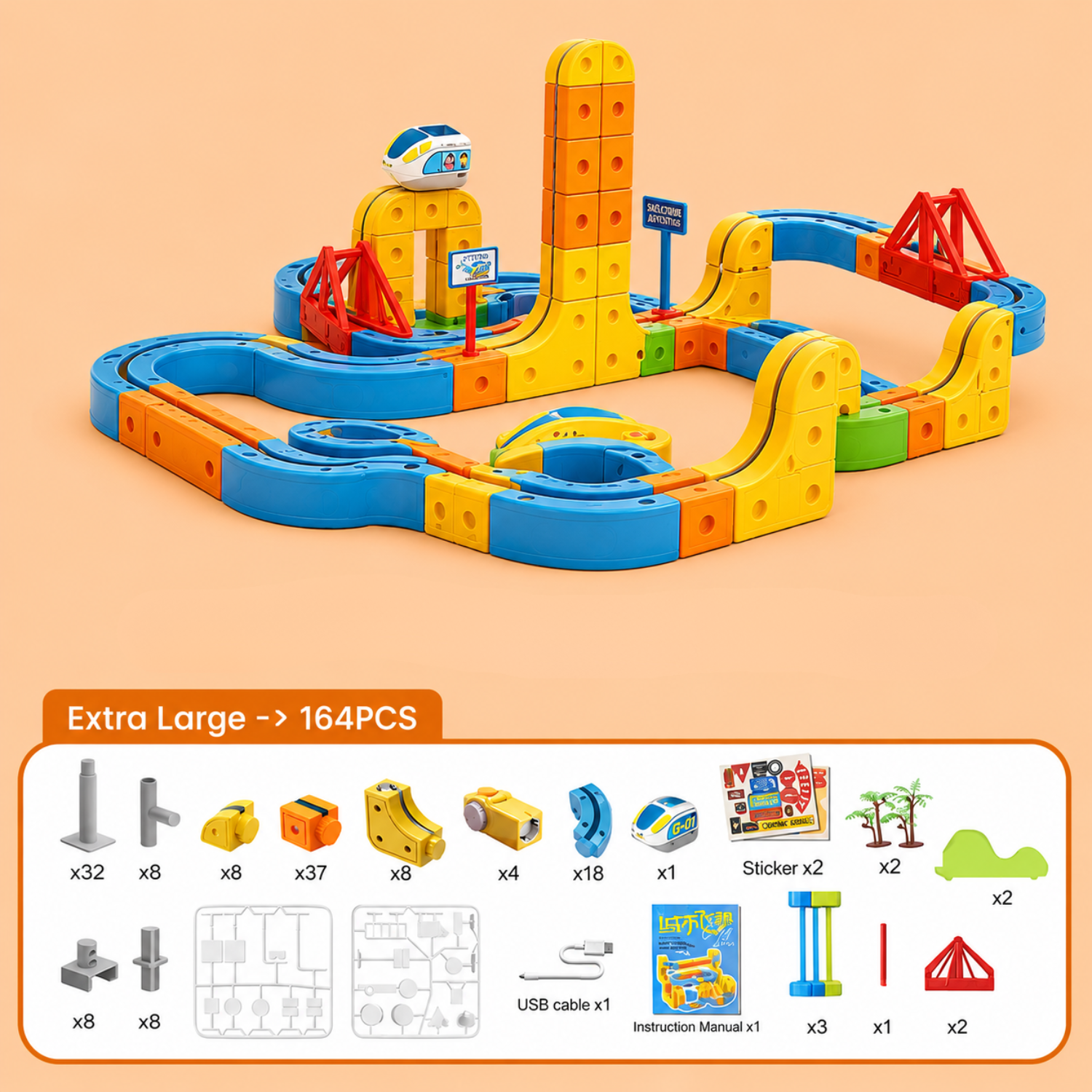 Infinity Racer Magnetic Train – Self-Driving Magnetic Track System – Creative STEM Building Toy – Durable 2-in-1 Train & Race Action – For Kids Ages 3+