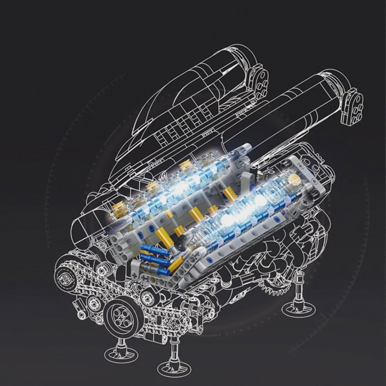 Italian V12 Hypercar Engine - MOC Building Kit - 1240 Pcs
