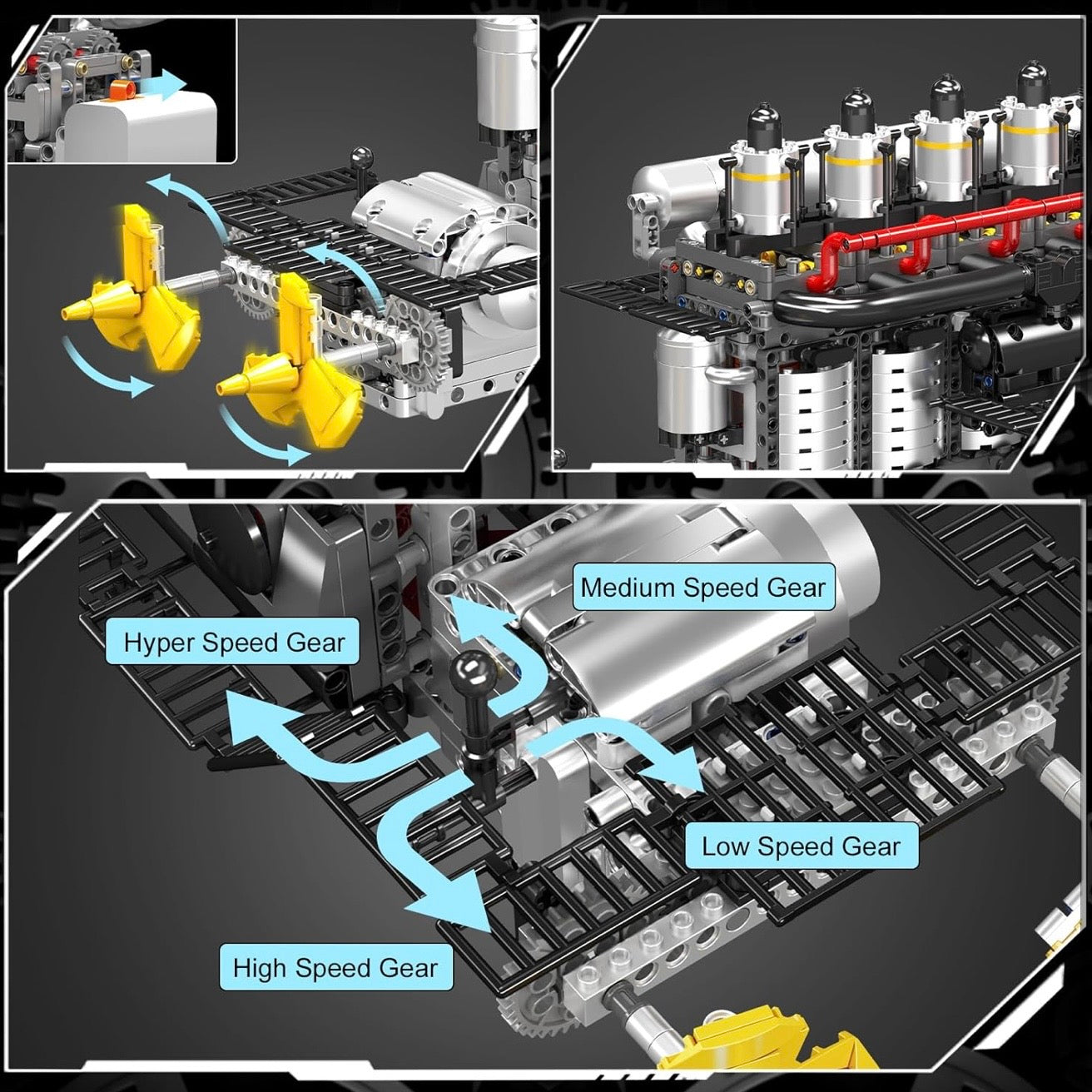 Dual Propeller Marine Diesel Engine - MOC Building Kit - 3222 Pcs