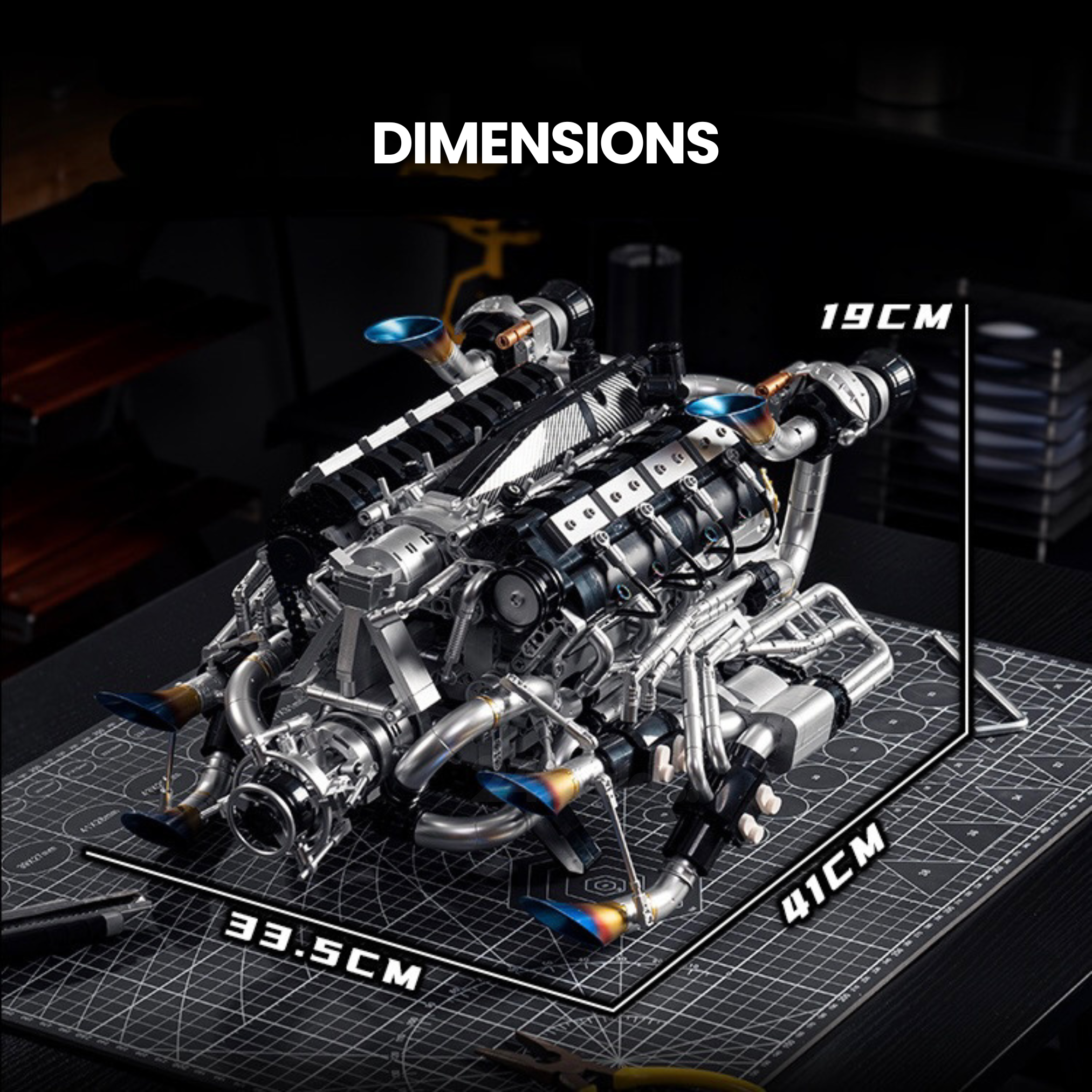 Burnt Blue V8 Performance Engine Model - 2774 Pieces