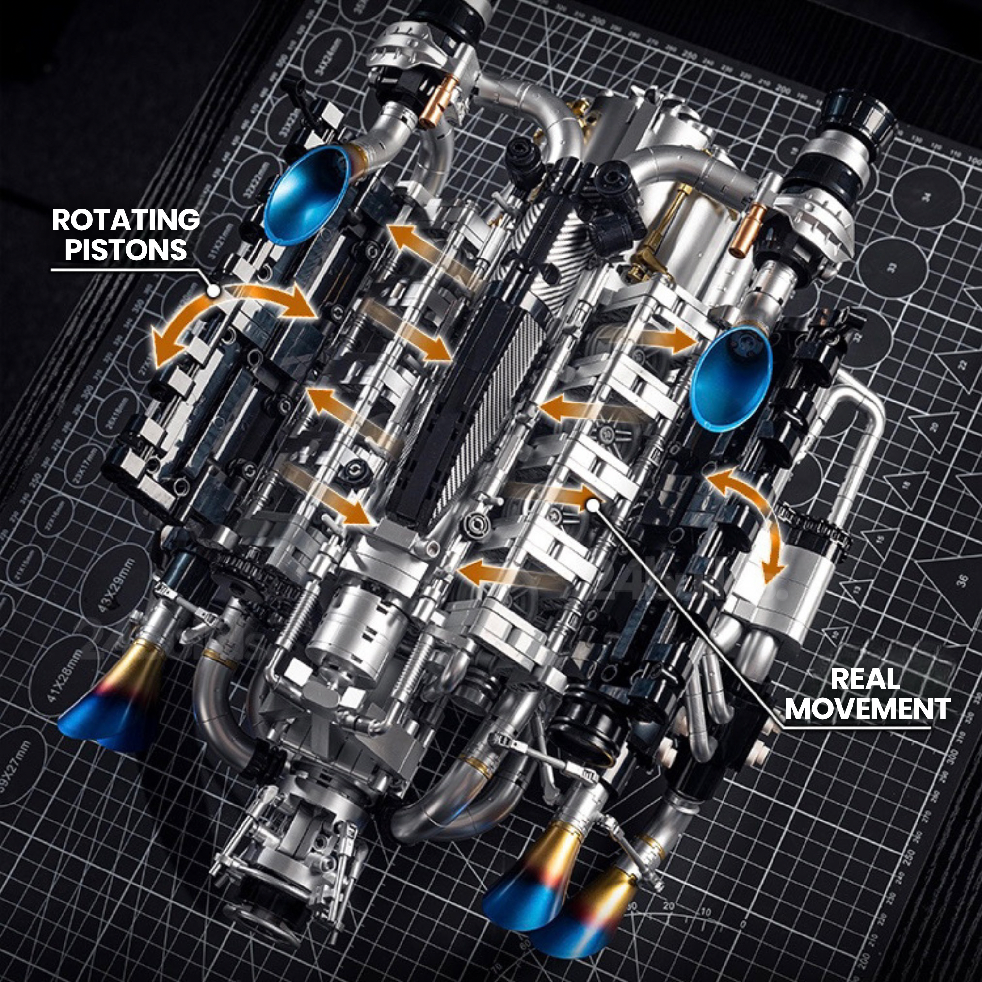 Burnt Blue V8 Performance Engine Model - 2774 Pieces