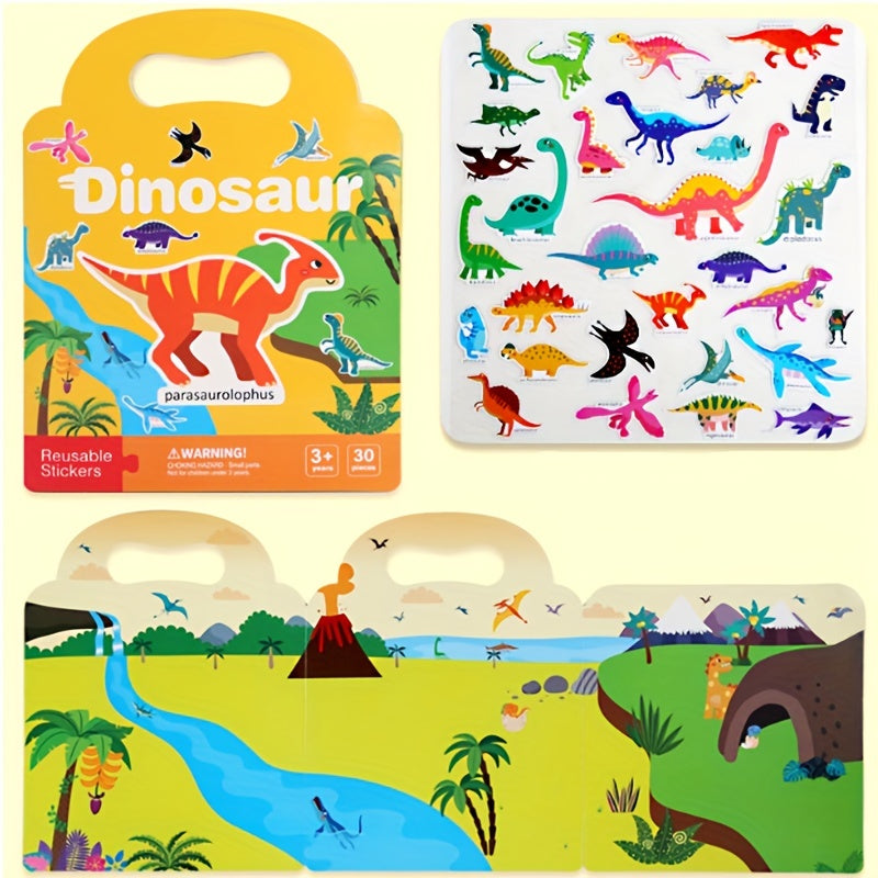 Reusable Sticker Book for Kids – Waterproof, Double-Sided Educational Toy with Dinosaurs, Animals & Vehicles