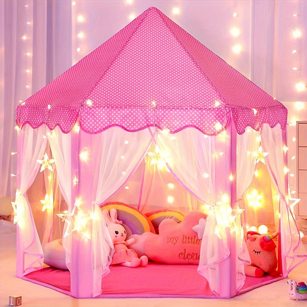 Pink Foldable Play Tent for Kids – Indoor Pop-Up Tent with Curtains for Girls