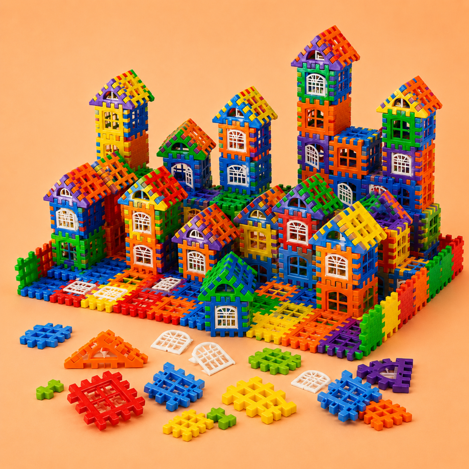 100-Piece Creative House Builder Set - Large Interlocking Puzzle Blocks - Educational STEM Construction Toy - Colorful Assembly Blocks for Kids