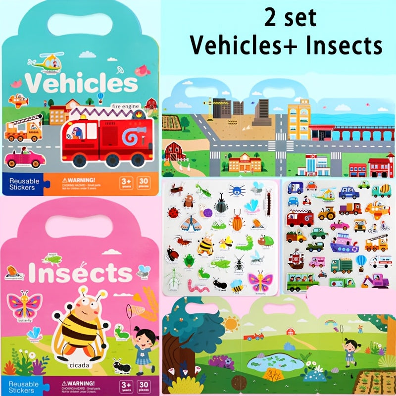 Reusable Sticker Book for Kids – Waterproof, Double-Sided Educational Toy with Dinosaurs, Animals & Vehicles