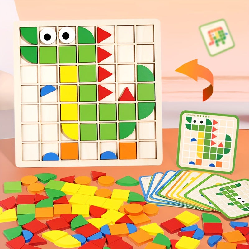 120pcs Wooden Puzzle Blocks – Educational Color Recognition & Brain Teaser Toy for Kids