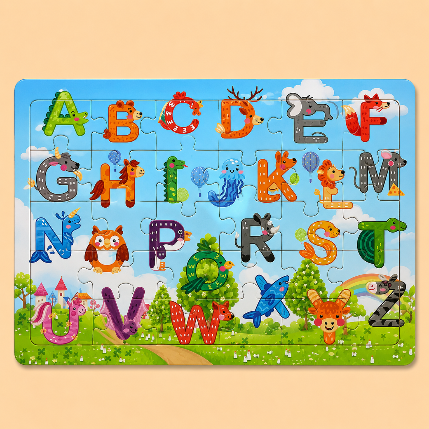 30-Piece Wooden Puzzle Set - Animals, Dinosaurs & Cartoon Themes - Montessori Educational Toy - Creative Gift for Toddlers & Kids