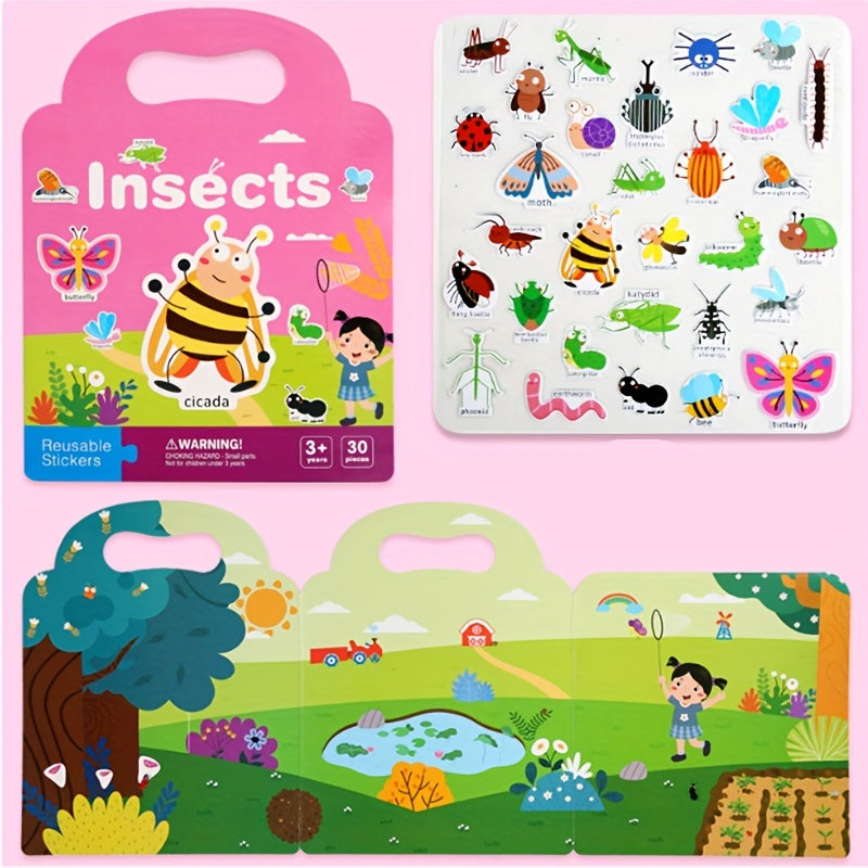 Reusable Sticker Book for Kids – Waterproof, Double-Sided Educational Toy with Dinosaurs, Animals & Vehicles