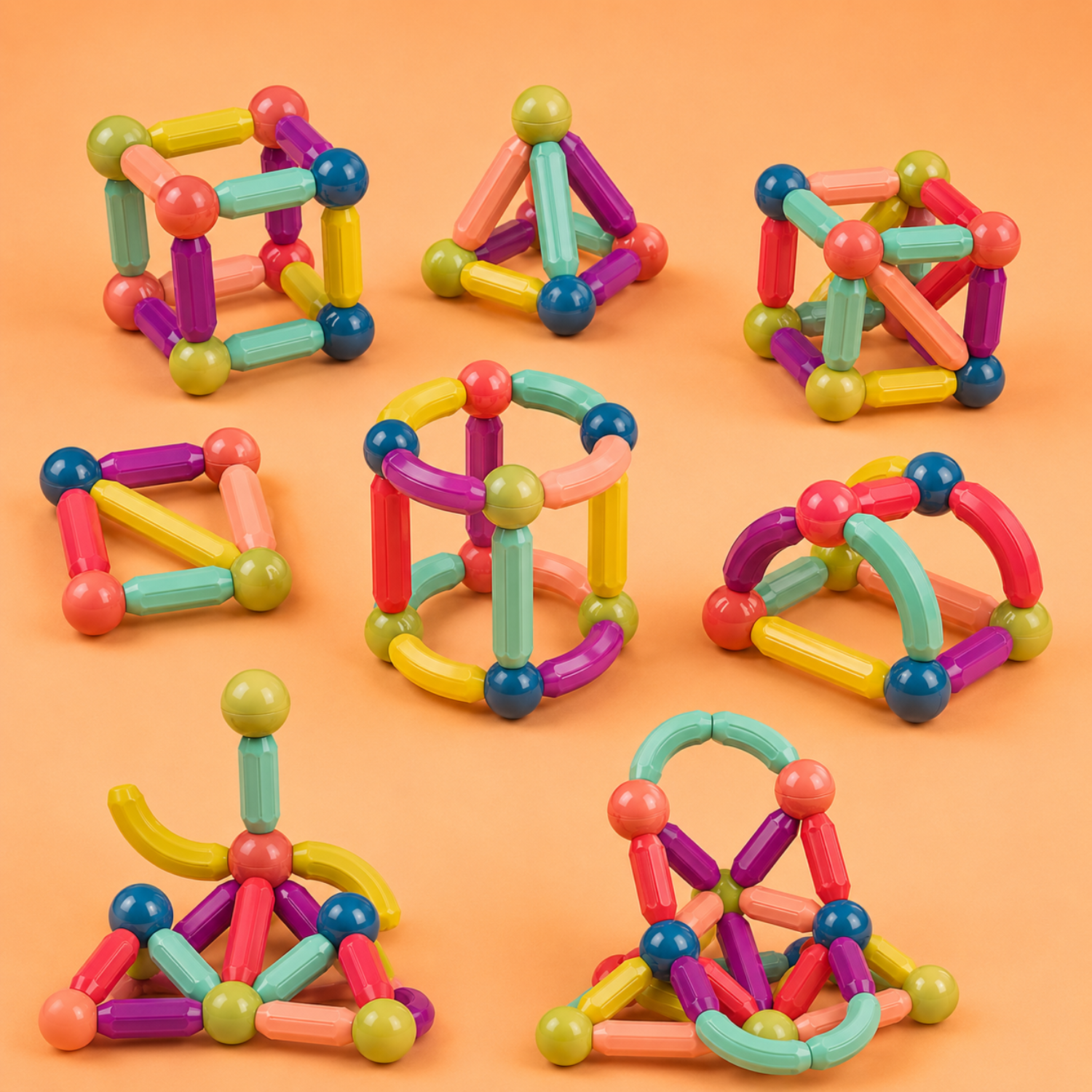 Magnetic Stick Building Blocks Set – 3D Geometric STEM Learning Toy – Open-Ended Educational Construction Blocks – For Kids Ages 3+