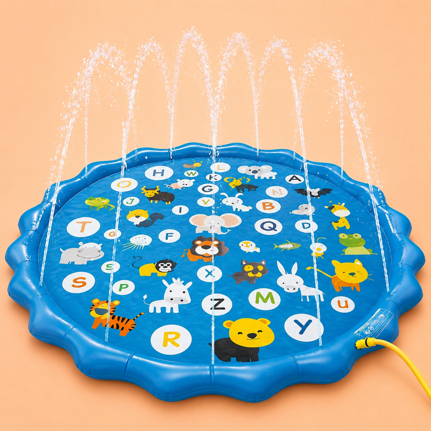 Extra Large Inflatable Sprinkler Pad for Kids – 26 Alphabet & Animal Pattern Water Play Mat – Durable PVC Splash Pad for Yard, Lawn, & Garden – Educational Summer Toy for Ages 3+