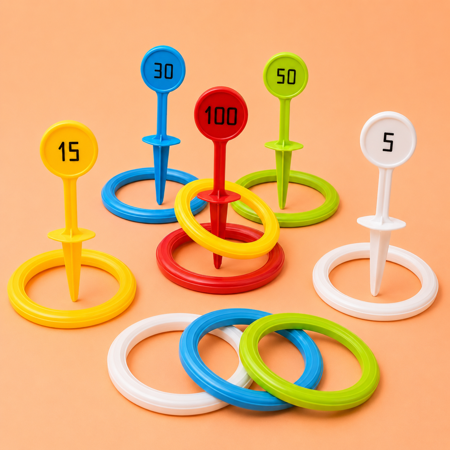 Colorful Rainbow Ring Toss Game Set for Youngsters & Adults – Durable PP Outdoor Fun for Beach, Garden, Lawn & Backyard – Ideal Active Play Skill Game for Ages 3+