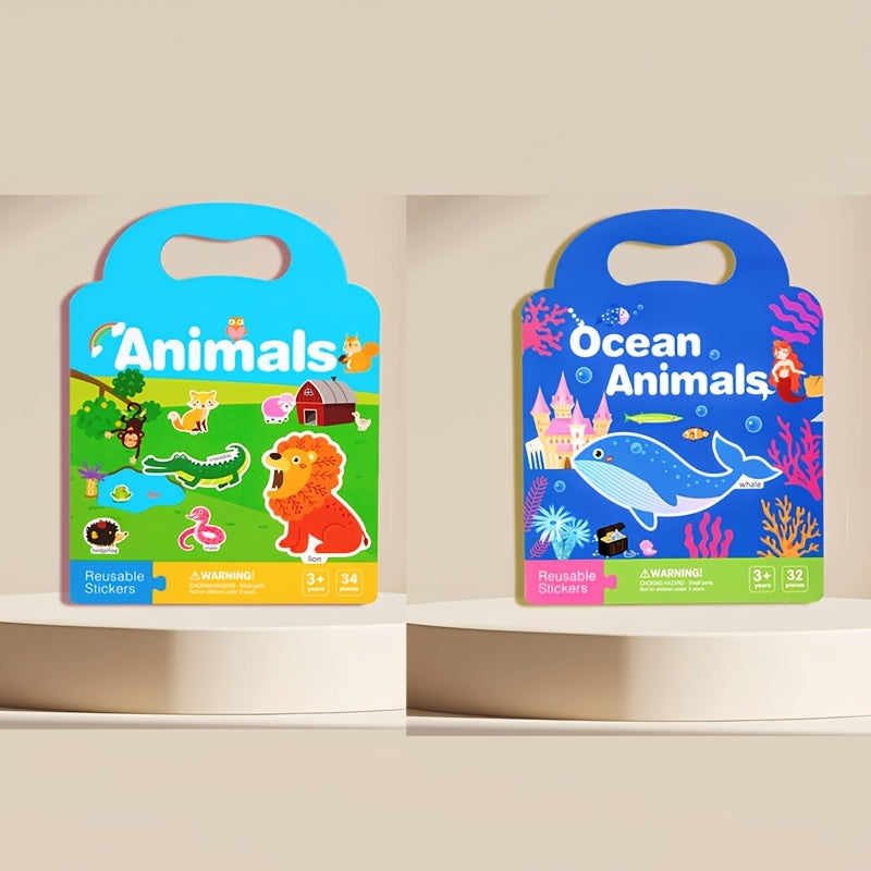 Reusable Sticker Book for Kids – Waterproof, Double-Sided Educational Toy with Dinosaurs, Animals & Vehicles