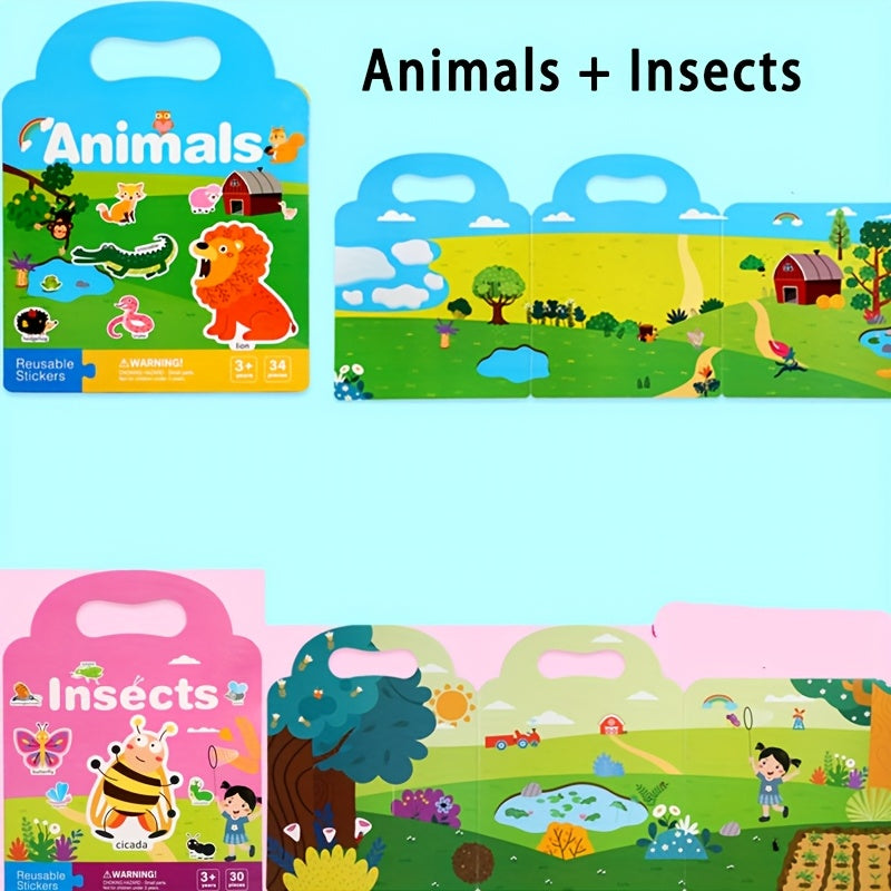 Reusable Sticker Book for Kids – Waterproof, Double-Sided Educational Toy with Dinosaurs, Animals & Vehicles