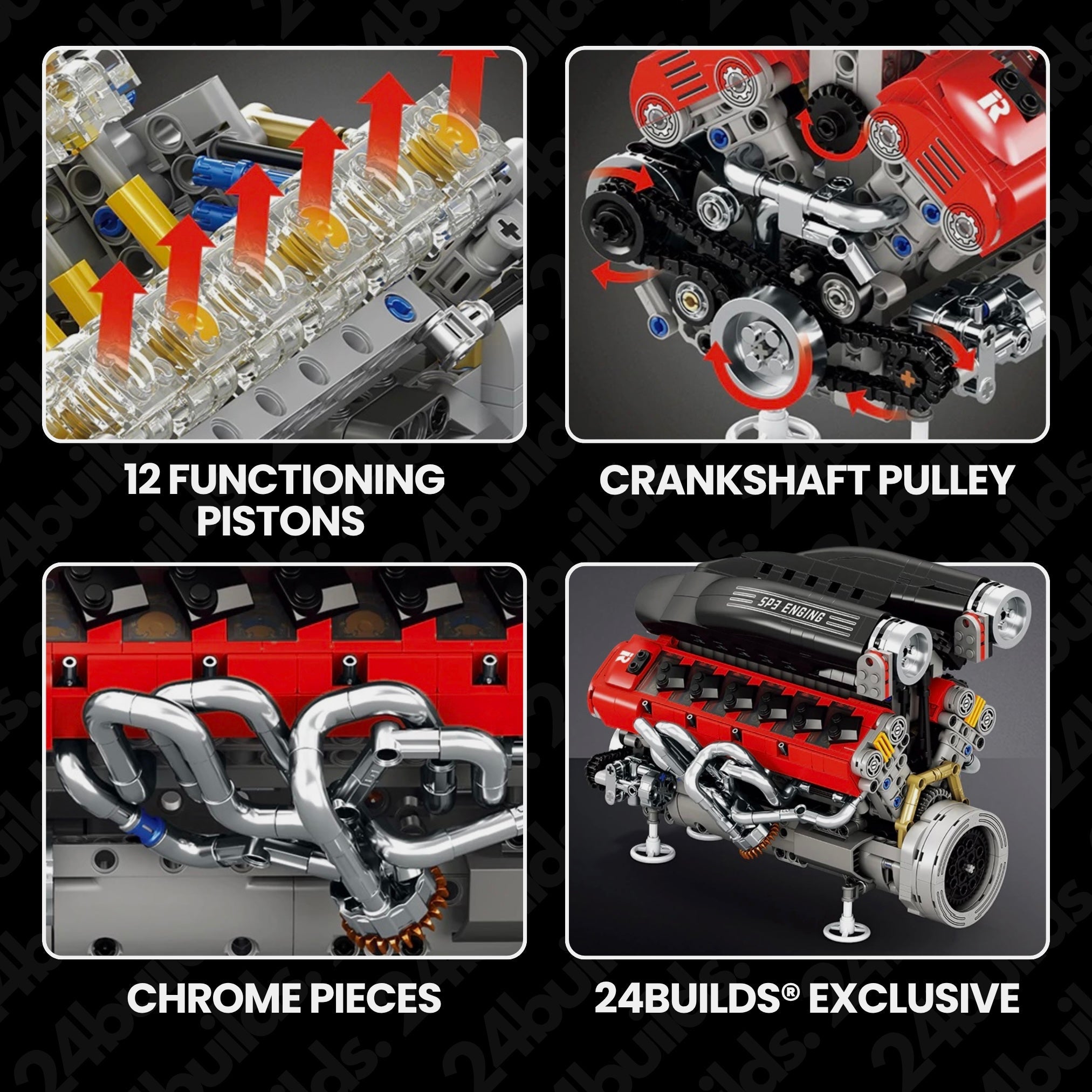 Italian V12 Hypercar Engine - MOC Building Kit - 1240 Pcs