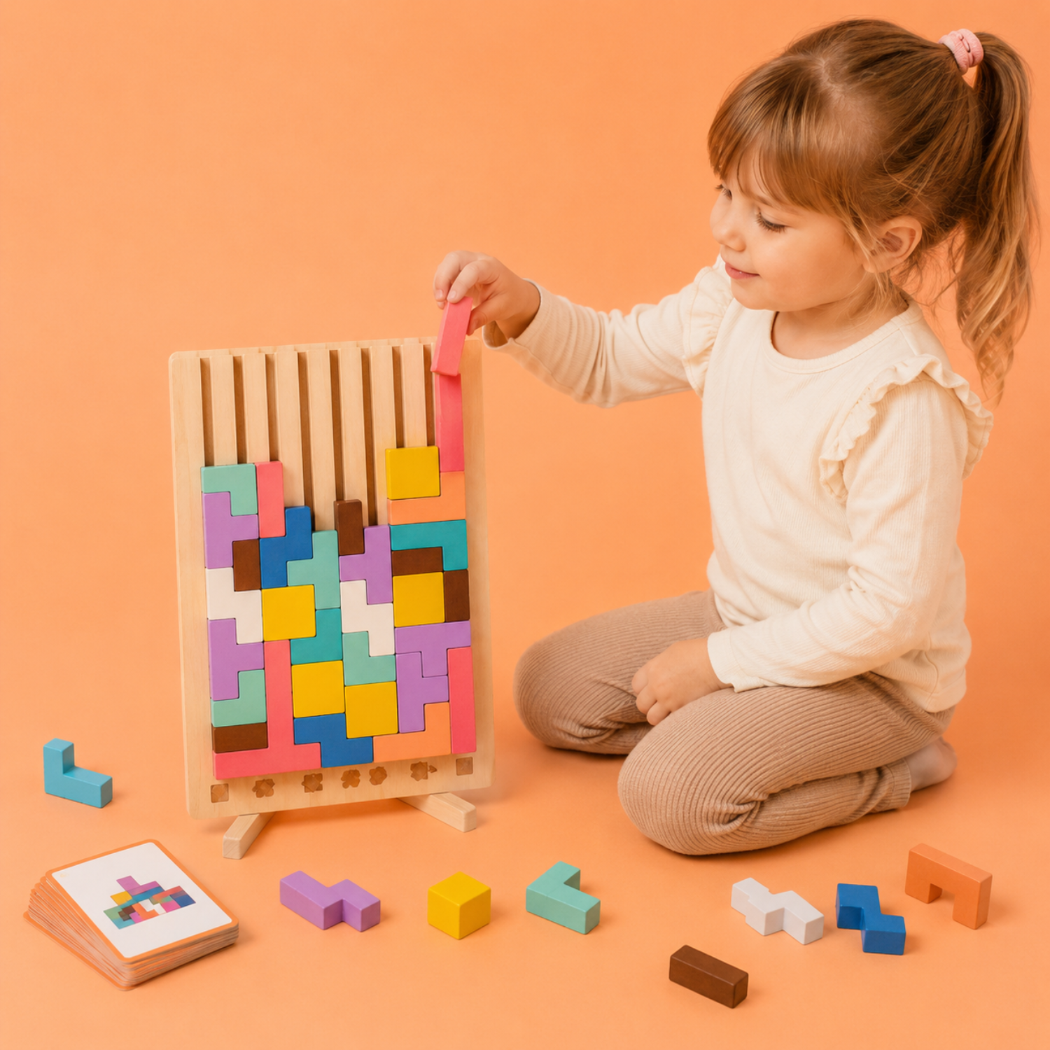 Montessori Wooden Colorful Tetris Toy – 3D Logic Puzzle & STEM Learning Game – High-Quality Eco-Friendly Wood – For Kids Ages 3+