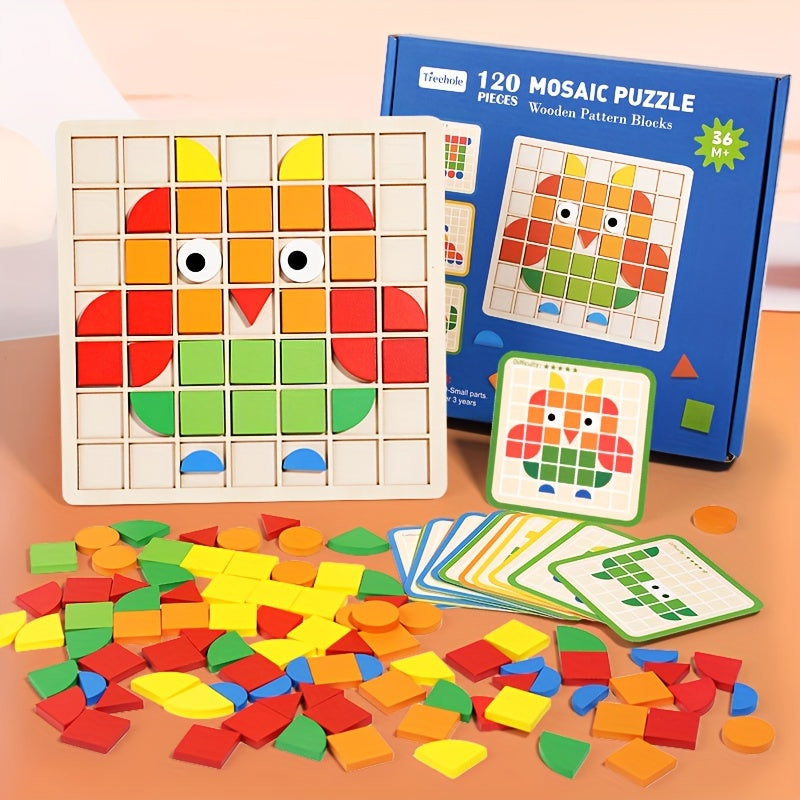 120pcs Wooden Puzzle Blocks – Educational Color Recognition & Brain Teaser Toy for Kids