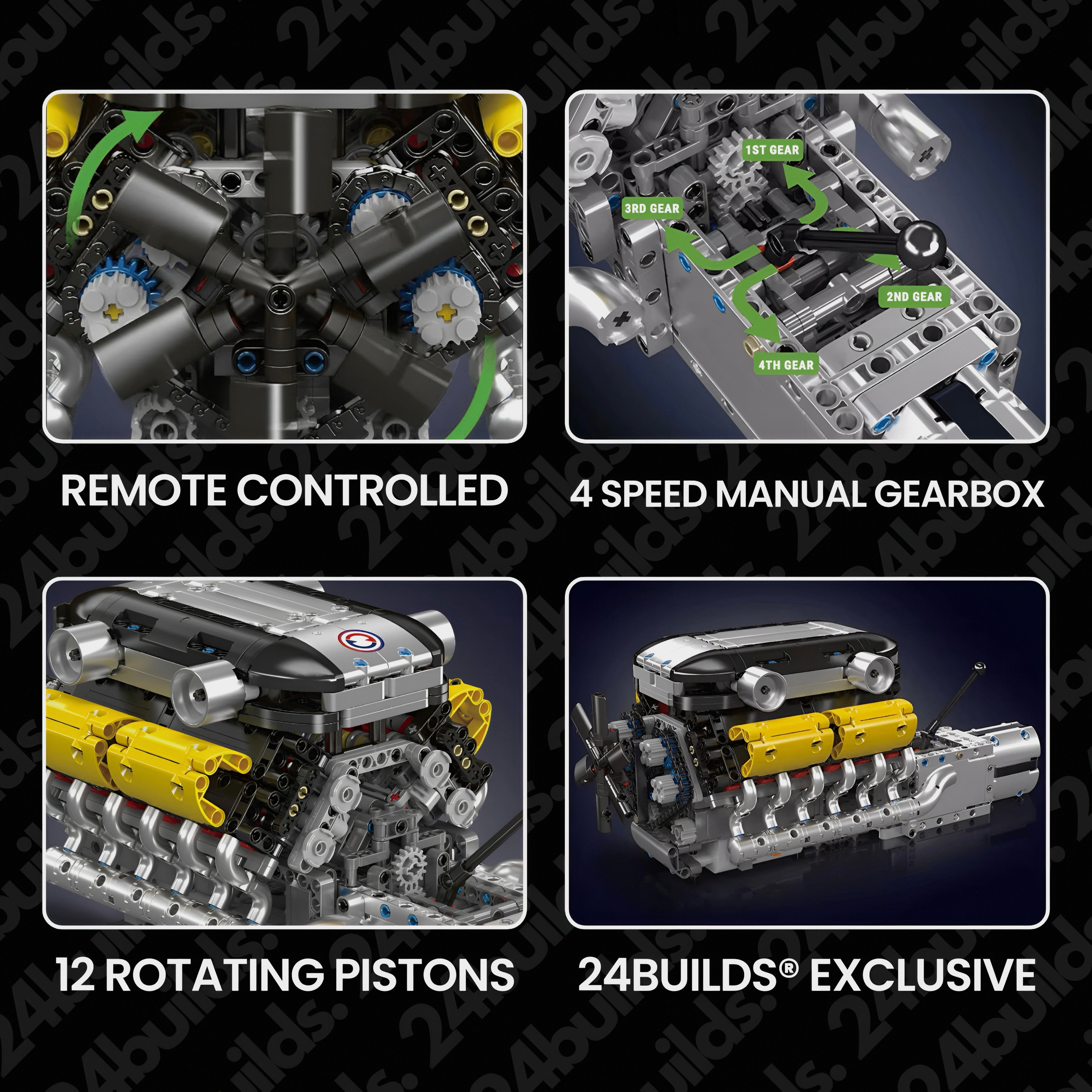 Motorized Italian V12 Engine - MOC Building Kit - 1260 Pcs