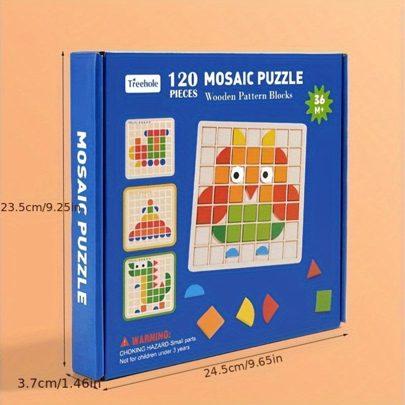 120pcs Wooden Puzzle Blocks – Educational Color Recognition & Brain Teaser Toy for Kids