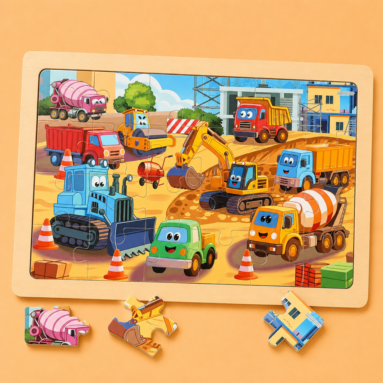 24-Piece Wooden Jigsaw Puzzle - Scratch-Resistant Learning Toy - Ideal Travel Activity Gift for Toddlers & Kids - Mojibricks