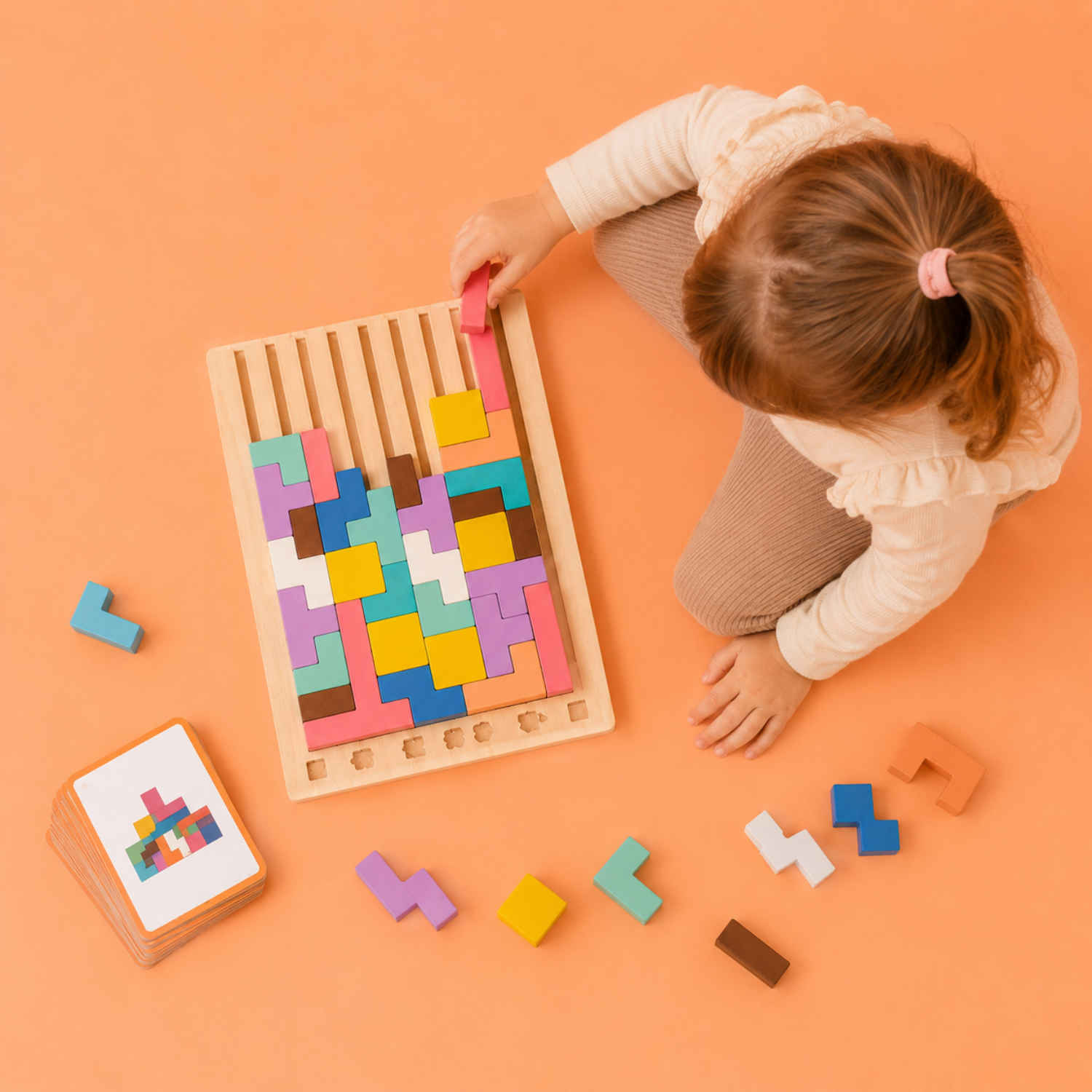 Montessori Wooden Colorful Tetris Toy – 3D Logic Puzzle & STEM Learning Game – High-Quality Eco-Friendly Wood – For Kids Ages 3+