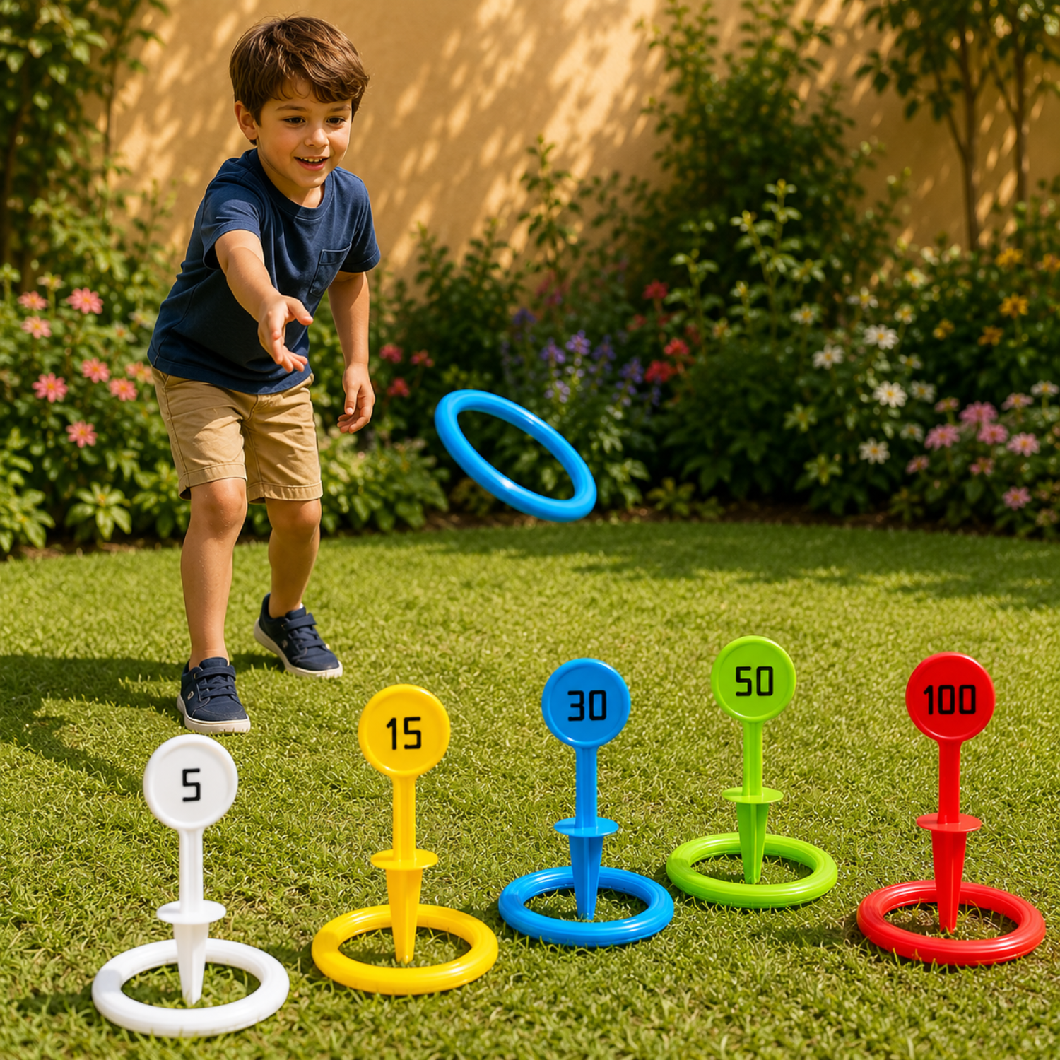 Colorful Rainbow Ring Toss Game Set for Youngsters & Adults – Durable PP Outdoor Fun for Beach, Garden, Lawn & Backyard – Ideal Active Play Skill Game for Ages 3+