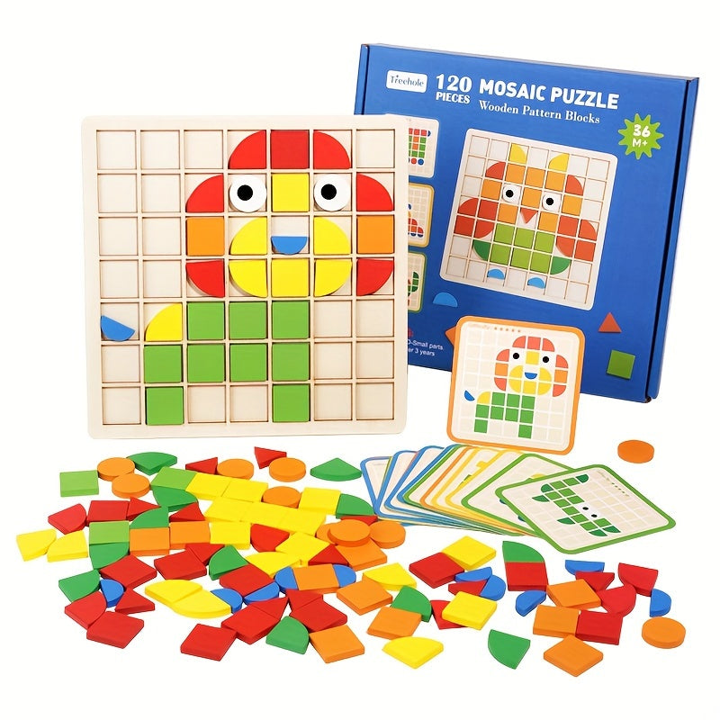 120pcs Wooden Puzzle Blocks – Educational Color Recognition & Brain Teaser Toy for Kids