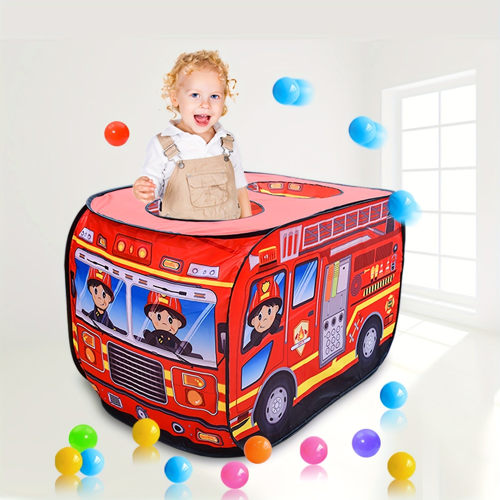 Fire Truck Car Tent for Kids – Foldable Indoor & Outdoor Playhouse with Sunroof
