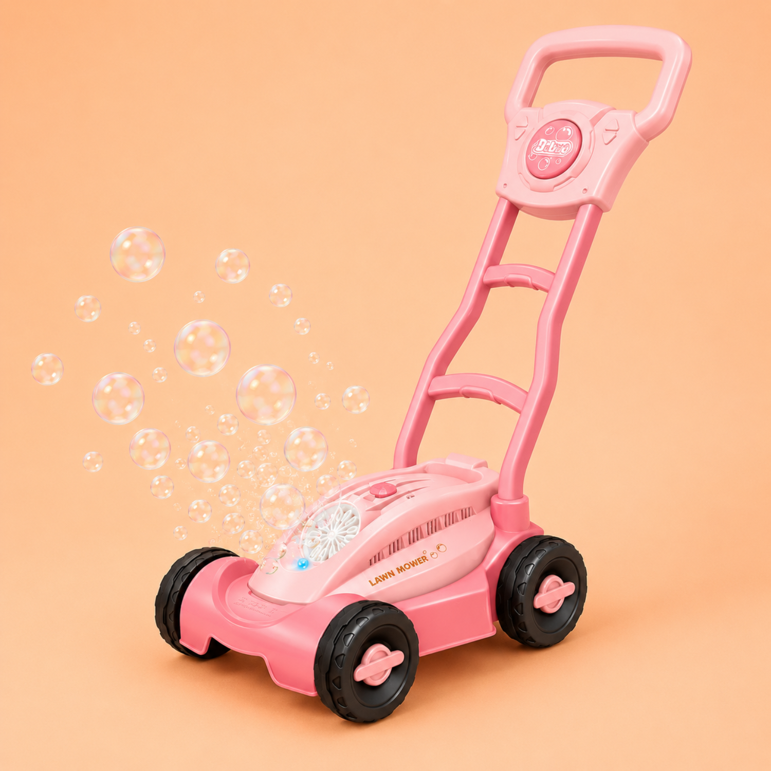 Kids Bubble Lawn Mower Toy – Push-Along Outdoor Bubble Blower – Lightweight Garden Activity & Toy for Toddlers – Playful Pink Design for Ages 2+