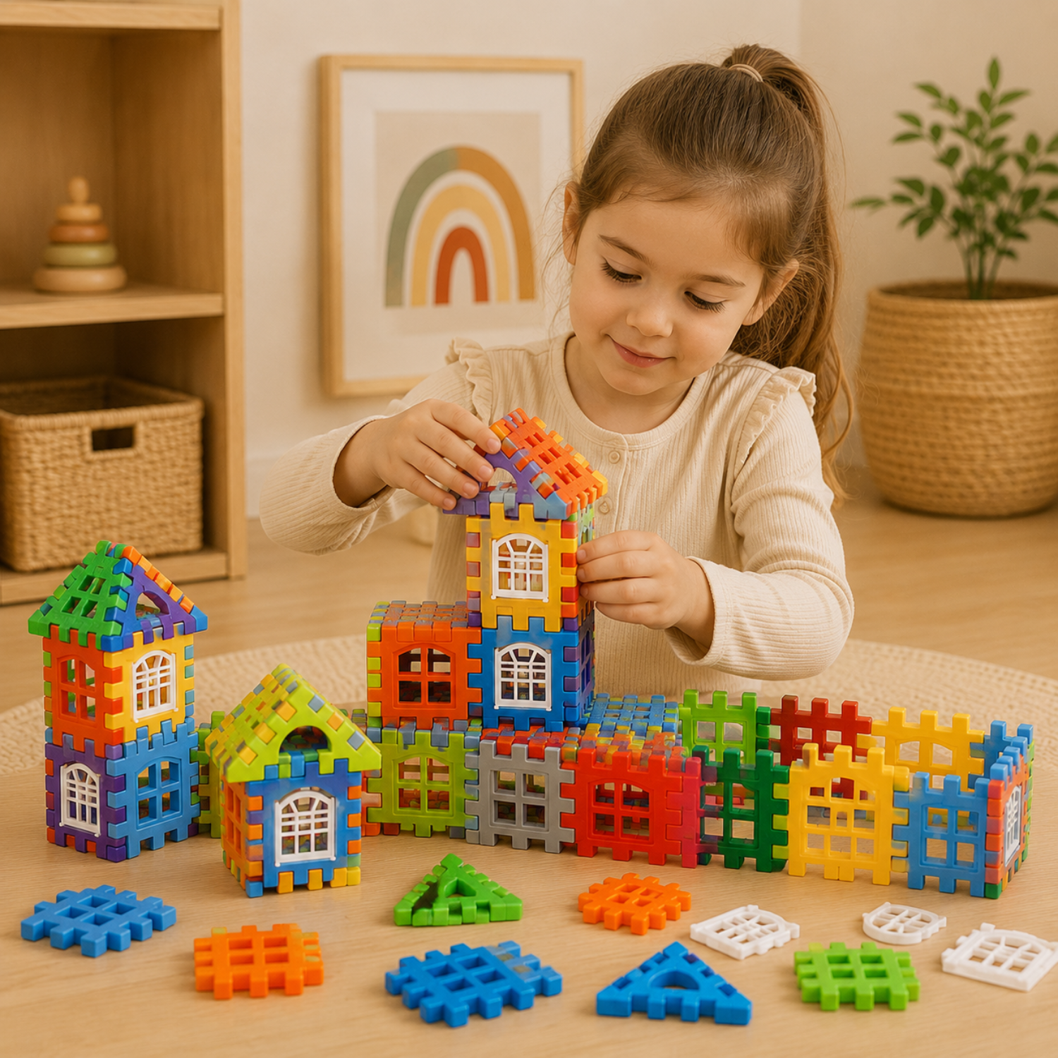 100-Piece Creative House Builder Set - Large Interlocking Puzzle Blocks - Educational STEM Construction Toy - Colorful Assembly Blocks for Kids